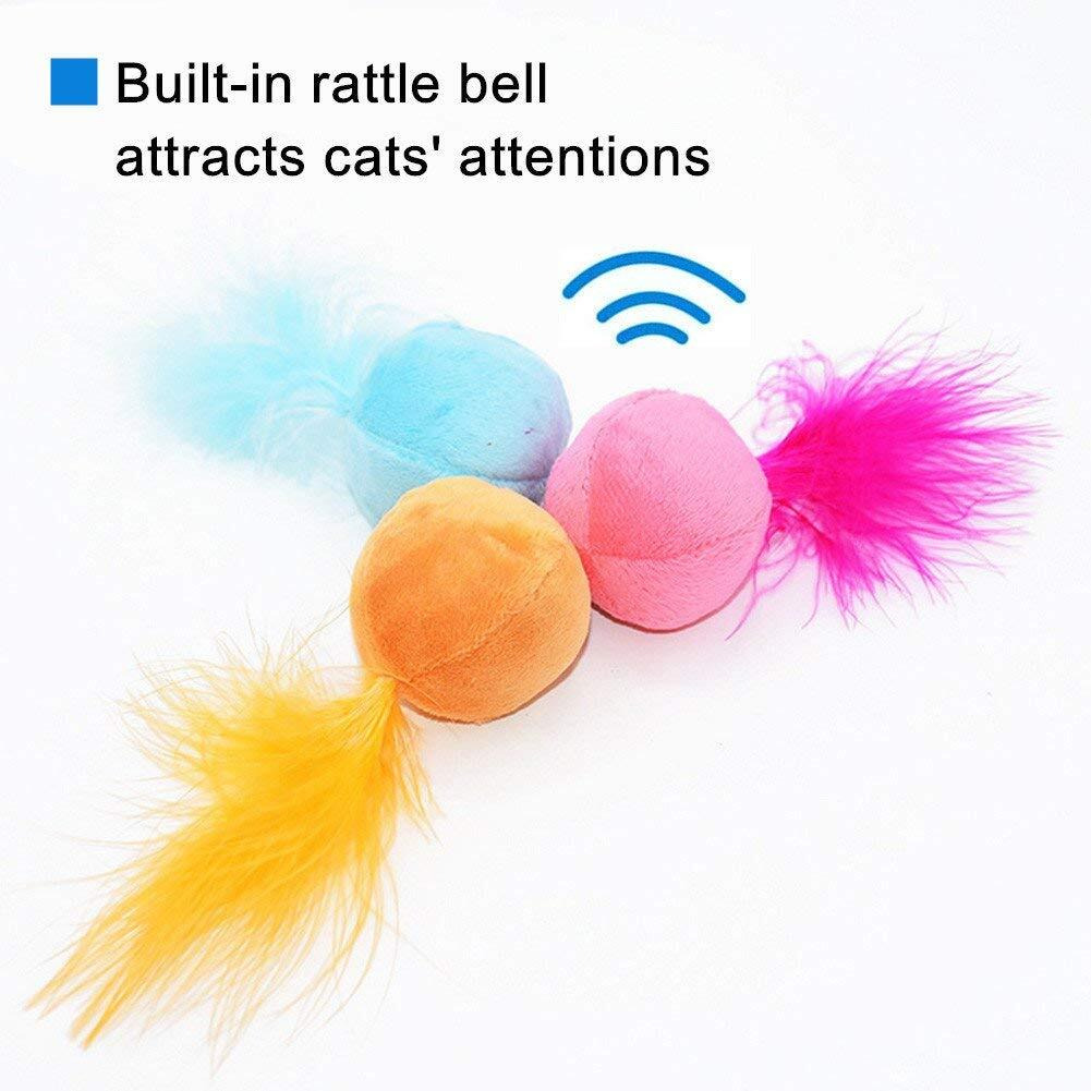 Petfavorites Furry Rattle Ball Cat Toy With Feather And Catnip - Interactive Pom Pom Balls For Cats  Soft And Lightweight  2 Inch  3 Pack.