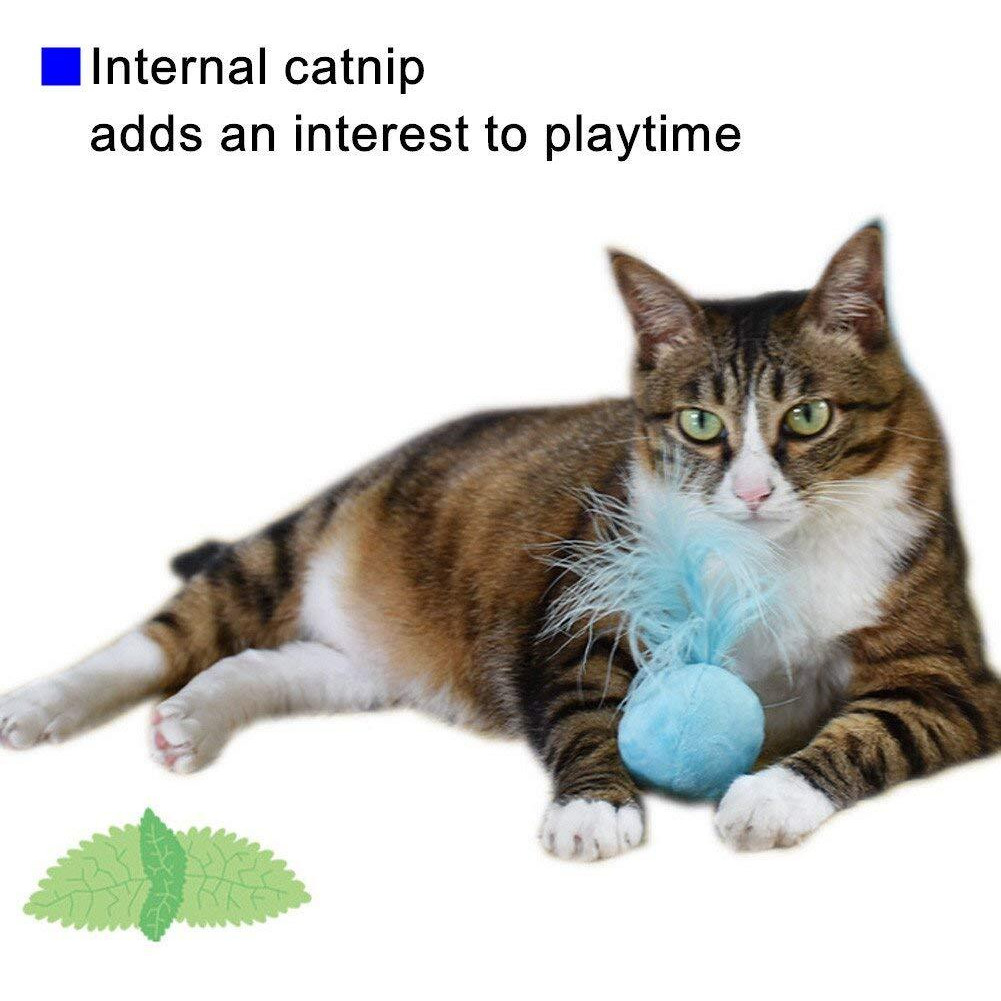 Petfavorites Furry Rattle Ball Cat Toy With Feather And Catnip - Interactive Pom Pom Balls For Cats  Soft And Lightweight  2 Inch  3 Pack.