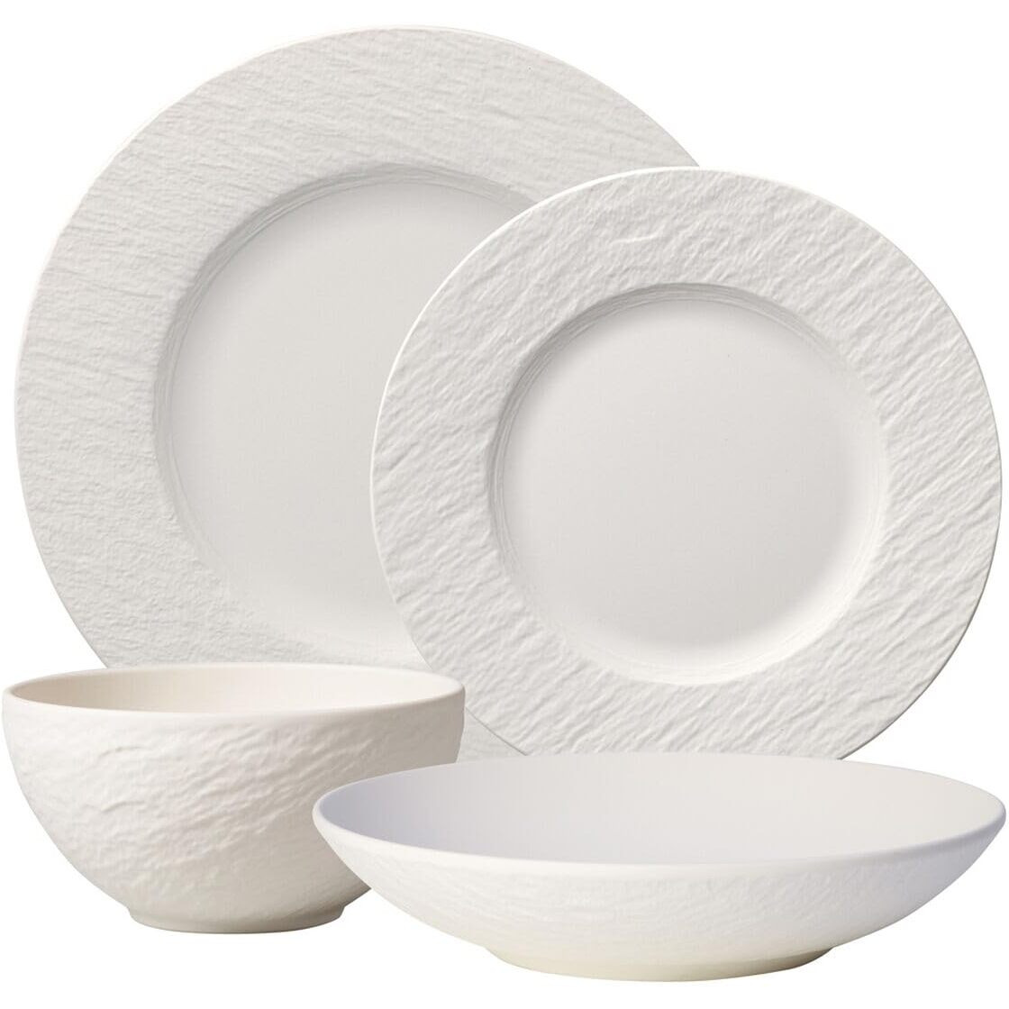 Villeroy & Boch Manufacture Rock Blanc 4-Piece Place Setting  Plates & Bowls  Premium Porcelain  Made In Germany  Matte White