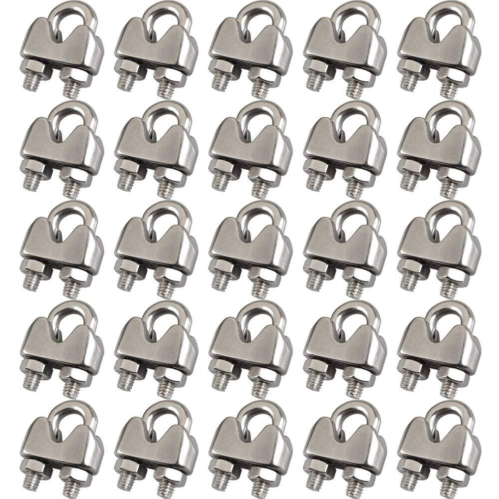 Cozihom 3/16 Inch M4 Wire Rope Cable Clip Clamp  304 Stainless Steel  U Bolt Saddle Fastener  25 Packs