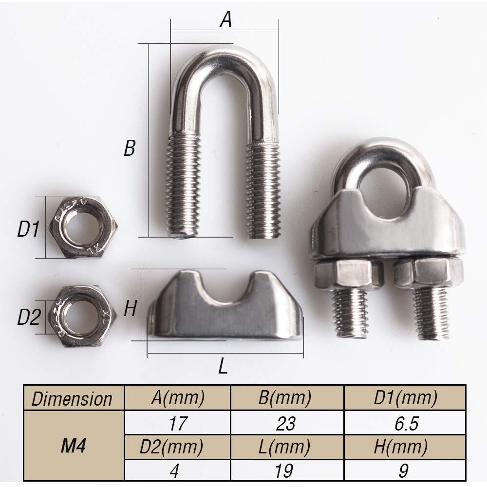 Cozihom 3/16 Inch M4 Wire Rope Cable Clip Clamp  304 Stainless Steel  U Bolt Saddle Fastener  25 Packs