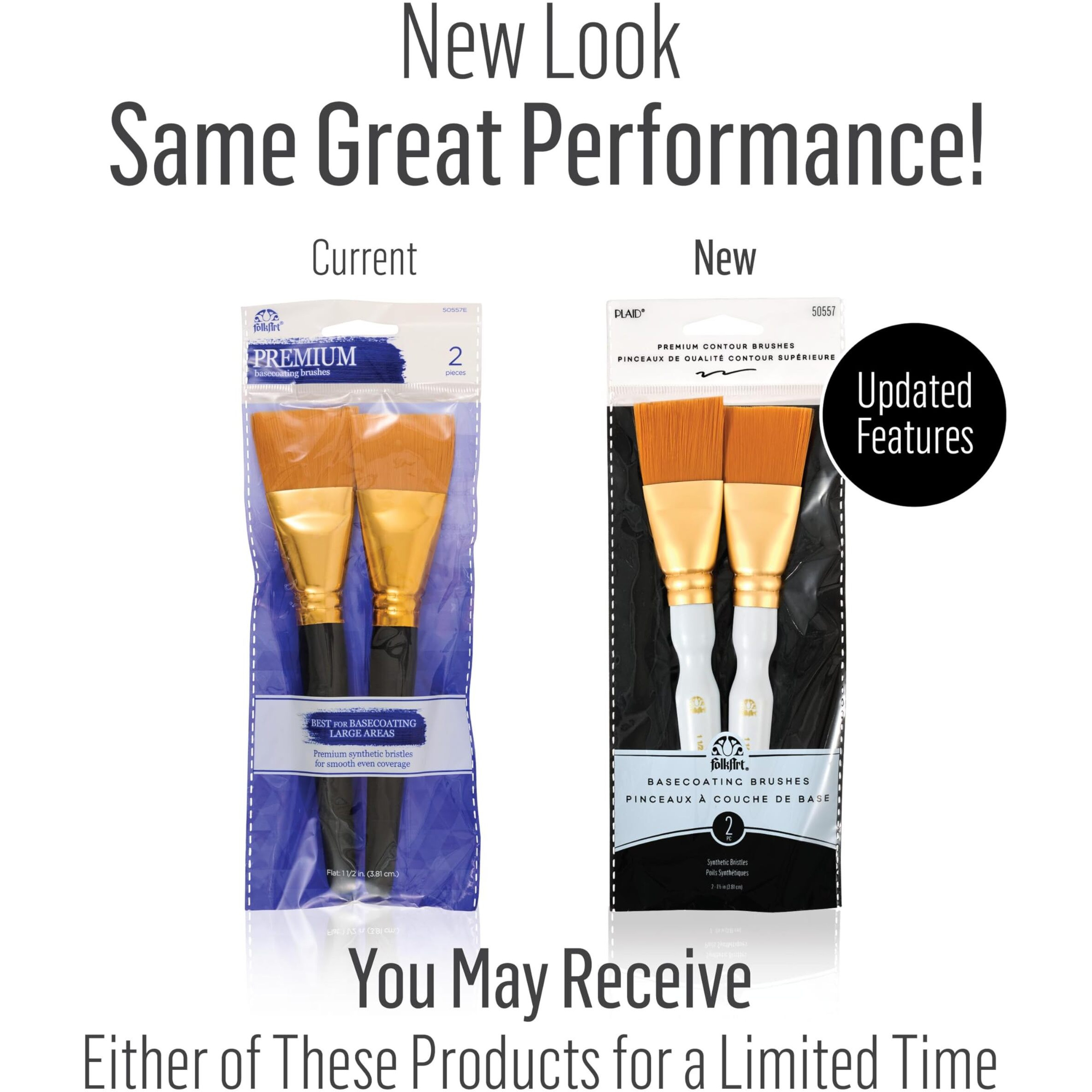 Plaid 50557E Flat Brush  (2-Piece)  Gold Taklon