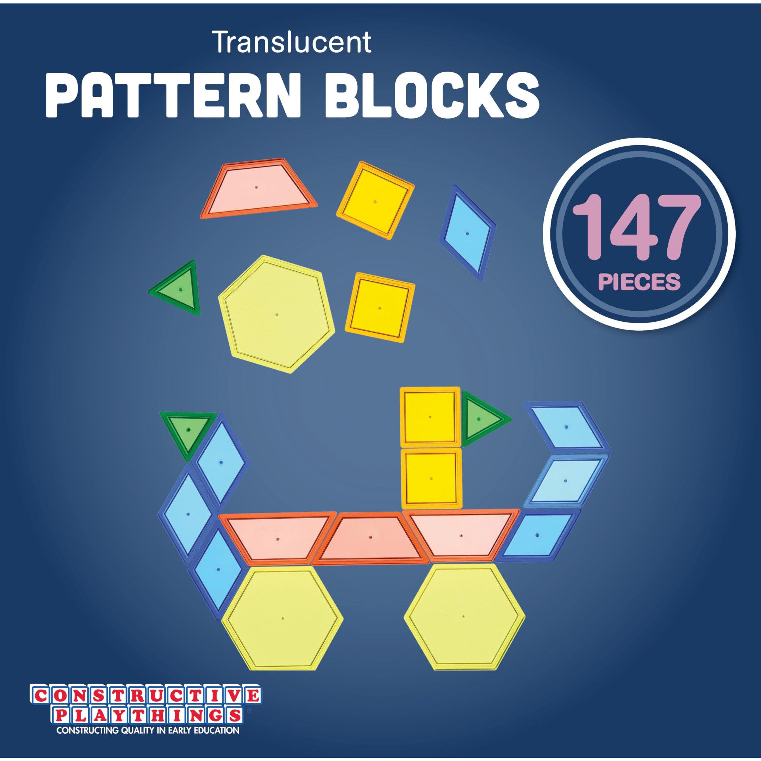 Constructive Playthings Translucent Pattern Blocks  Light Table Manipulatives  Stem Toys  Sensory Play  Create  Build And Design  Color Exploration  Set Of 147 Blocks  Toys For Kids 3 Years And Up
