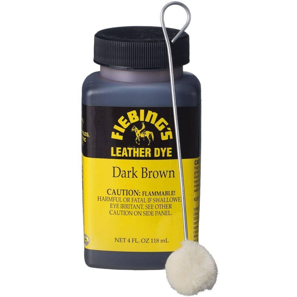 Fiebing's Leather Dye (4 Fl Oz  Dark Brown) - Alcohol-Based  Penetrating  Permanent Dye For Shoes  Boots  Belts  Bags  Furniture - Includes Wool Dauber Applicator - Recolor & Restore Leathercraft