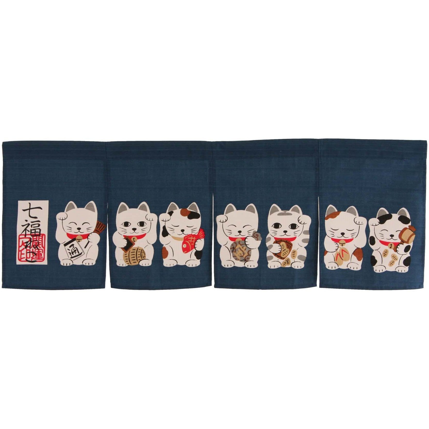Noren (Japanese Curtain) Seven Beckoning Cat/Maneki Neko 17-507 8530Cm From Japan