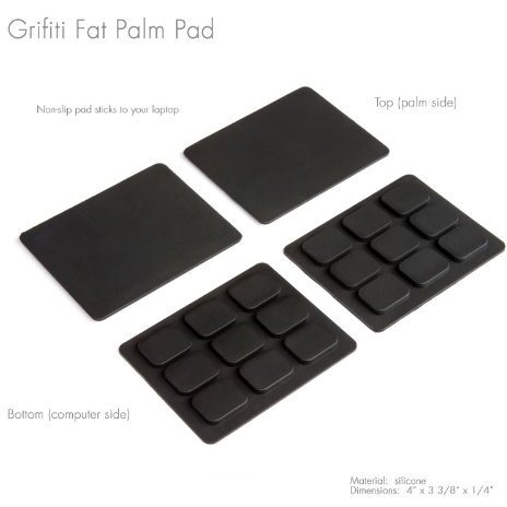 Grifiti Fat Palm Pads 1/4"" Thick Smooth Skin Surface Laptop Wrist Rest Notebook Tacky Silicone Easy Reposition Ergonomic Carpal Tunnel Resting Support (2 Pads 3.1"" X 2.8"" X 0.24"")