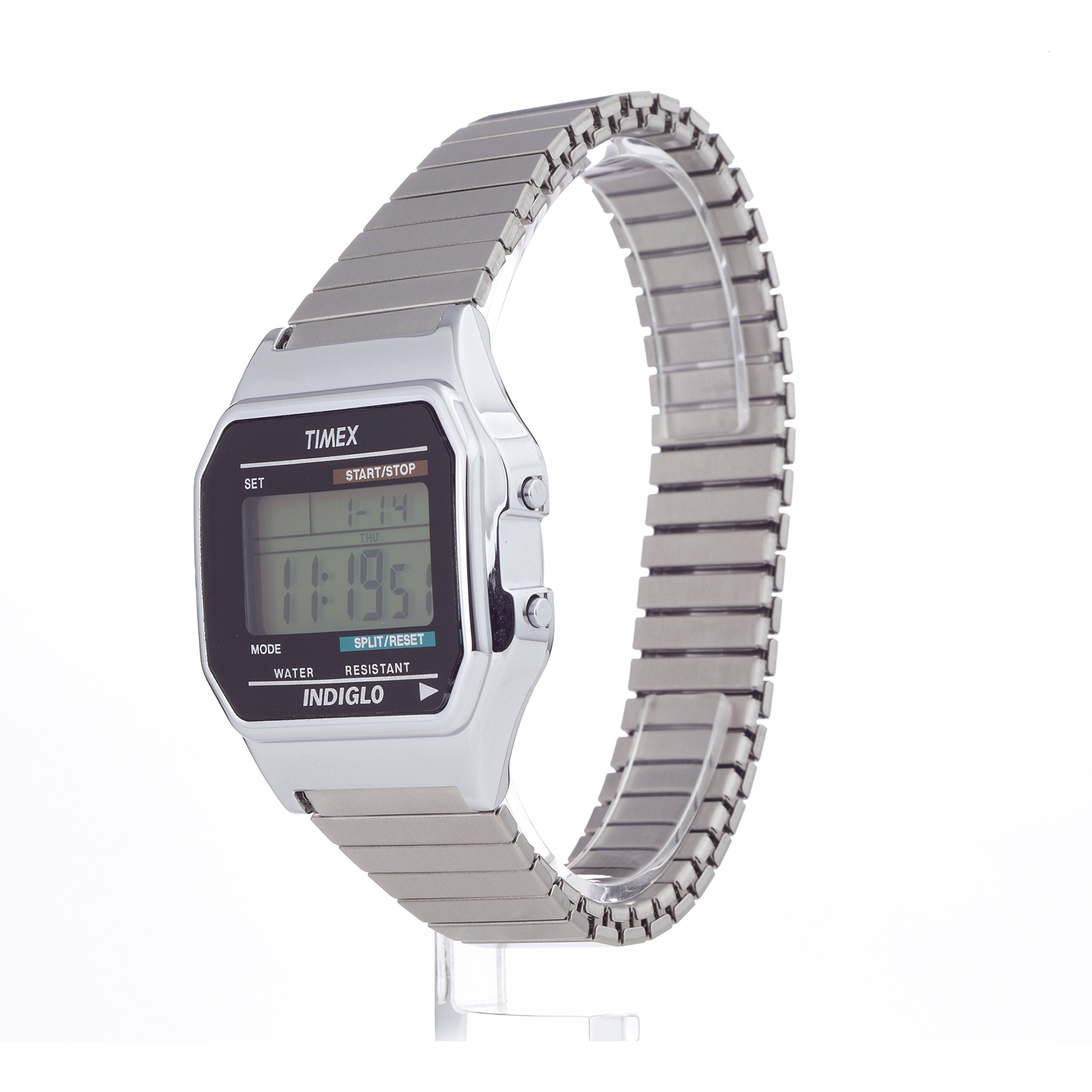 Timex Men's T78582 Classic Digital Silver-Tone Extra-Long Stainless Steel Expansion Band Watch