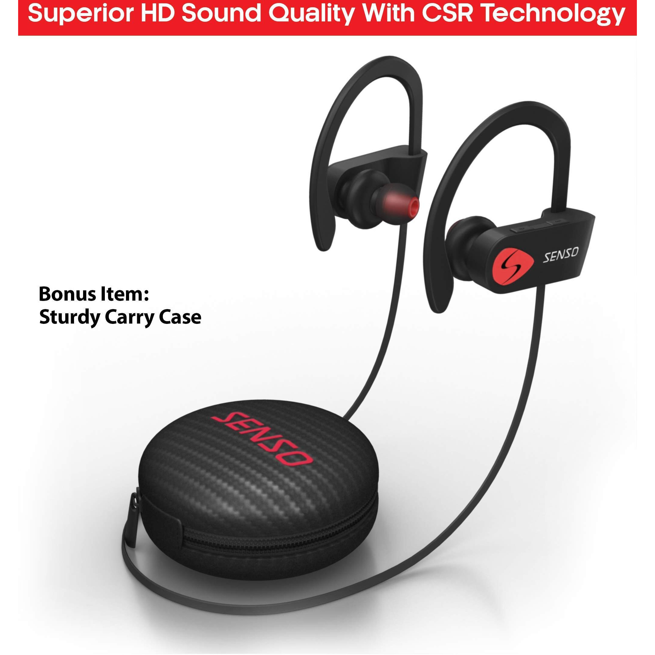 Senso Bluetooth Headphones  Best Wireless Sports Earbuds W/Mic Ipx7 Waterproof Hd Stereo Sweatproof Earphones For Gym Running Workout Noise Cancelling Earphones Earbuds Noise Cancelling Headsets