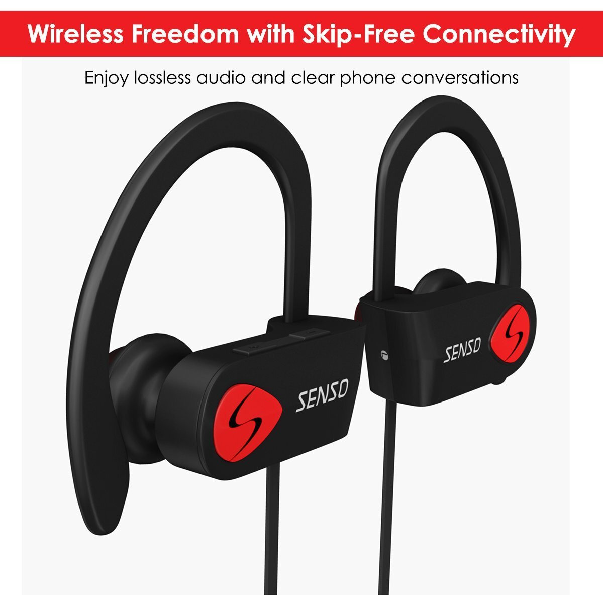 Senso Bluetooth Headphones  Best Wireless Sports Earbuds W/Mic Ipx7 Waterproof Hd Stereo Sweatproof Earphones For Gym Running Workout Noise Cancelling Earphones Earbuds Noise Cancelling Headsets