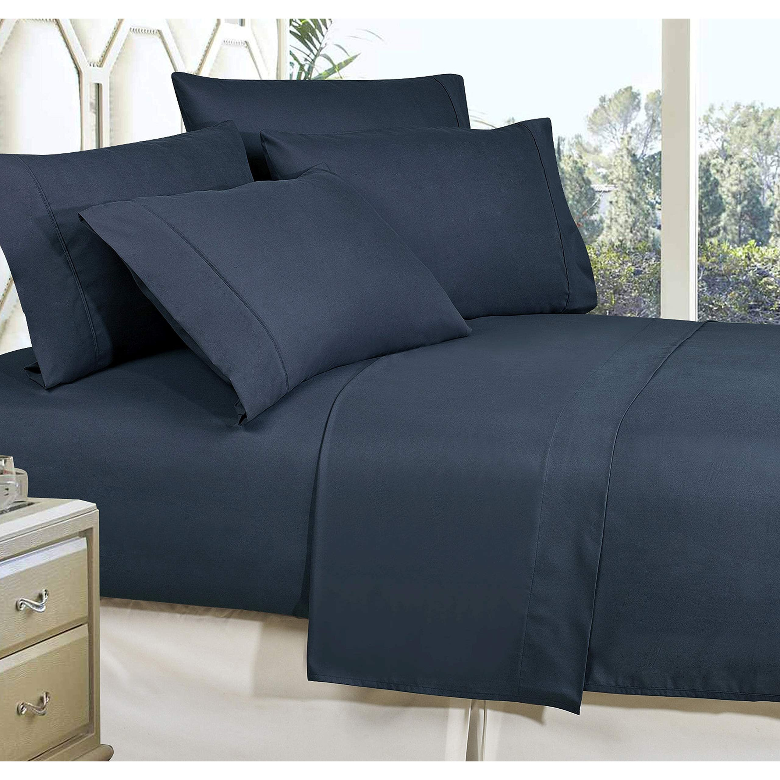 Celine Linen Best  Softest  Coziest Bed Sheets Ever 1800 Premier Hotel Quality Wrinkle-Resistant 4-Piece Sheet Set With Deep Pockets  Queen Navy Blue