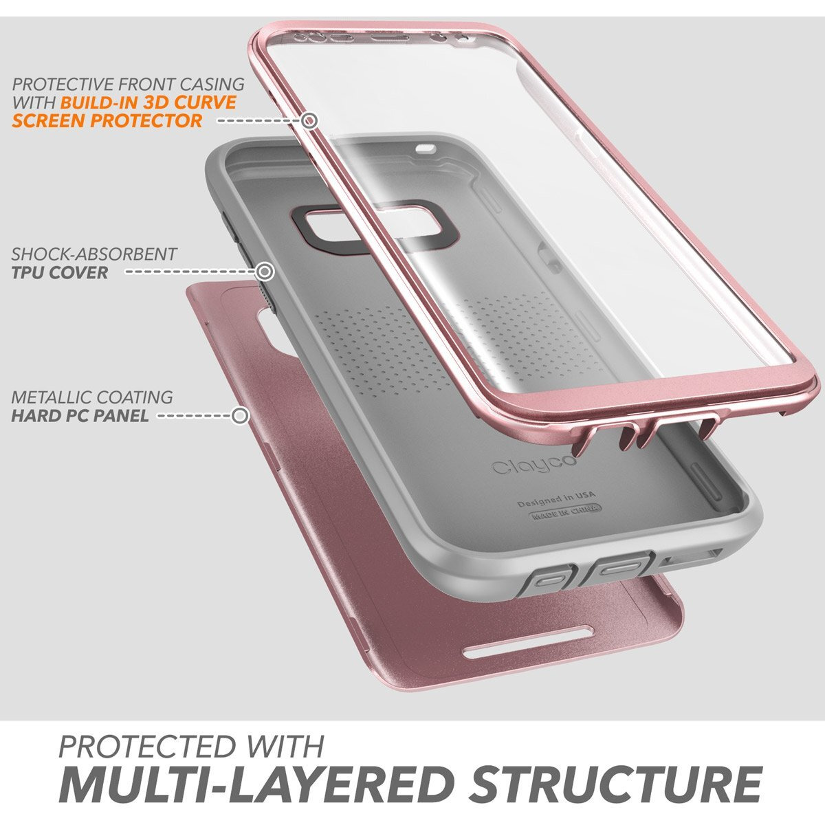 Samsung Galaxy S8 Plus Case  Clayco [Hera Series] Full-Body Rugged Case With Built-In Screen Protector For Samsung Galaxy S8 Plus (2017 Release) (Rosegold)