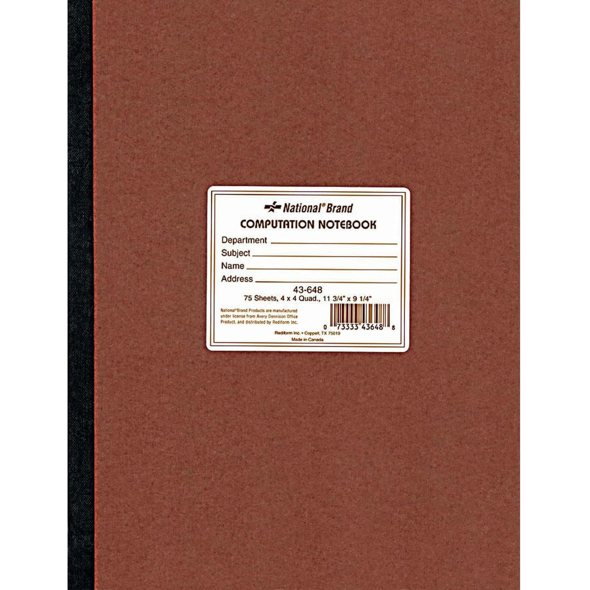 National Brand Computation Notebook  4 X 4 Quad  Brown  Green Paper  11.75 X 9.25 Inches  75 Sheets (43648)