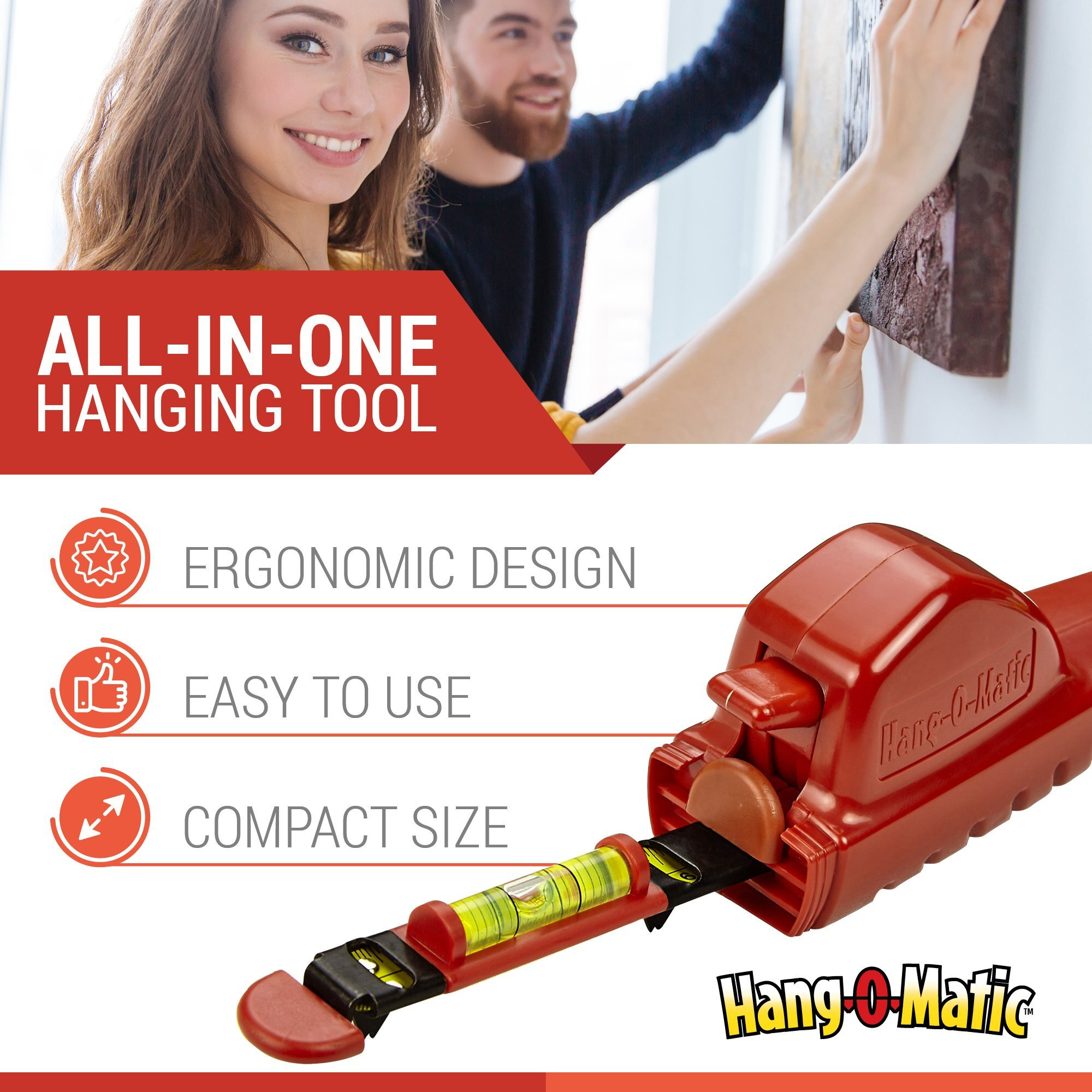 Hang-O-Matic All-In-One Picture Hanging Tool  Picture Hanger  Picture Frame Level Ruler  Perfect To Hang Pictures  Mirrors  Tvs  And Shelves