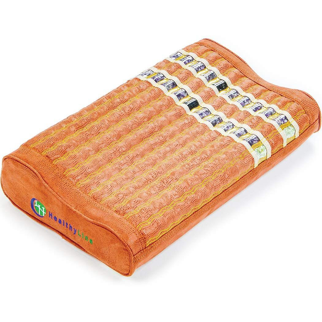 Healthyline Gemstone Therapy Pillow For Neck Pain Relief And Better Sleep - Firm Mat Filled With Amethyst  Tourmaline And Obsidian Crystals - Negative Ions