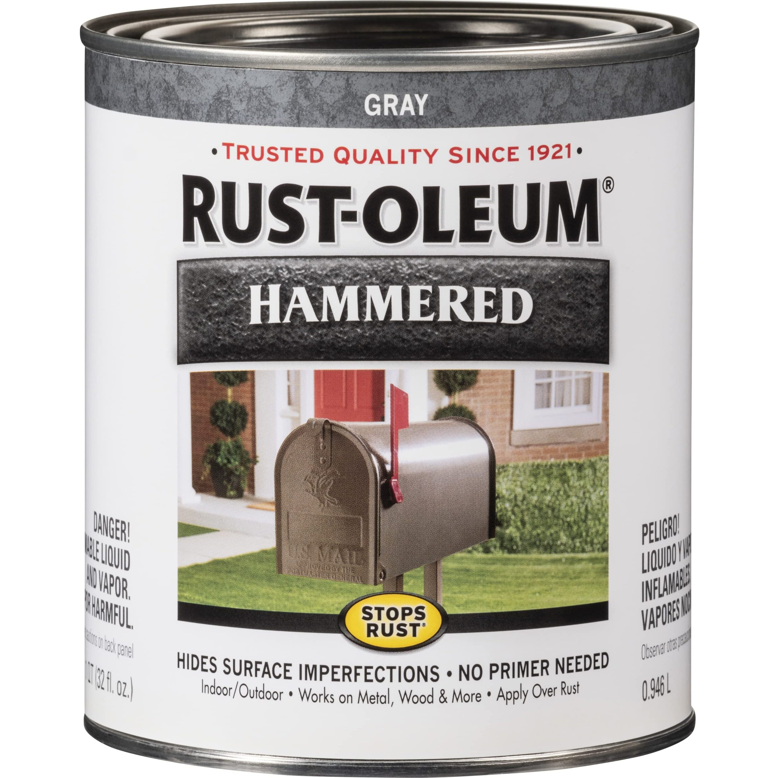 Rust-Oleum 7214502 Stops Rust Hammered Finish Paint  Quart  Gray  32 Fl Oz (Pack Of 1)