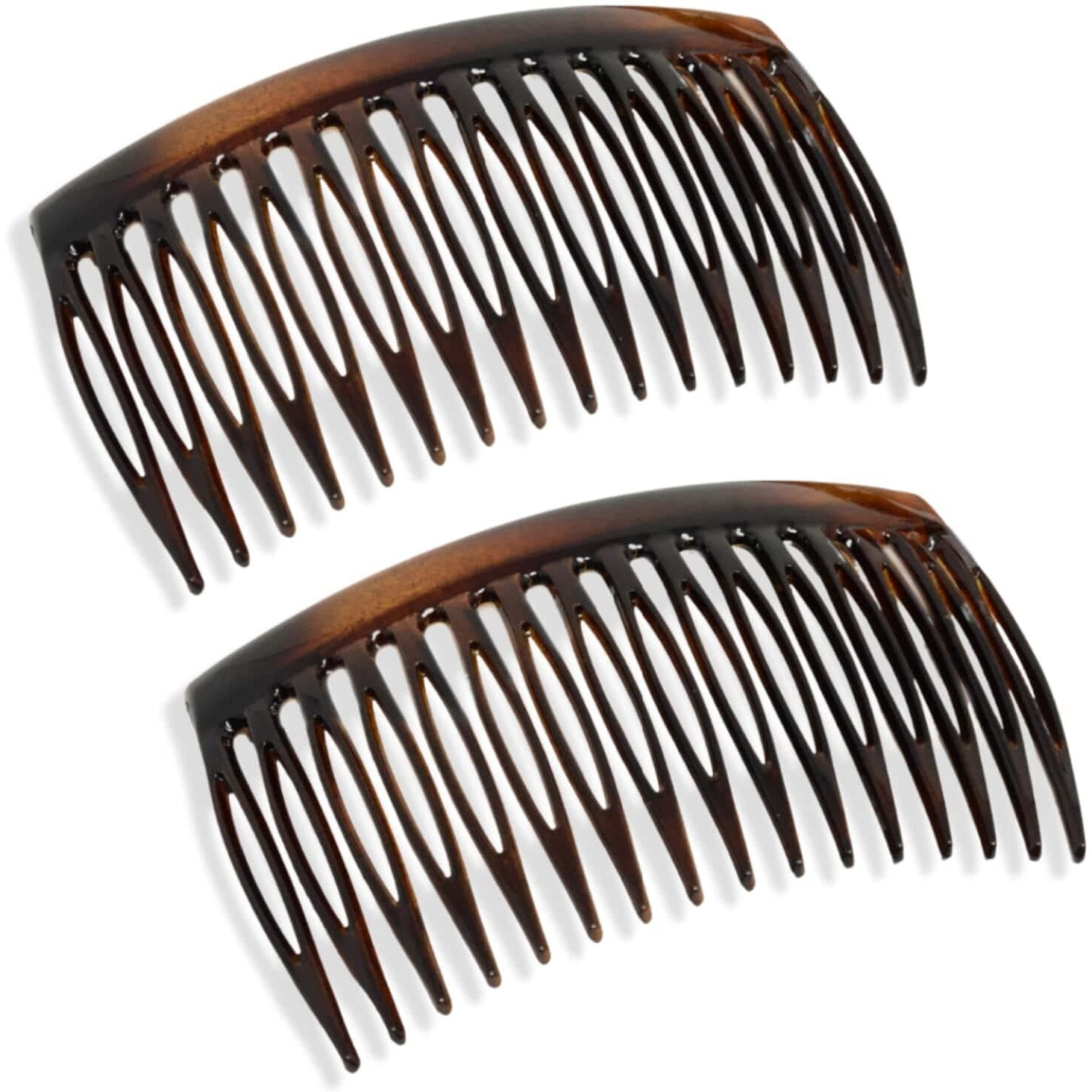 Parcelona French Glossy Shell Brown Celluloid 2 Pieces Good Grip Up Do 16 Teeth Hair Side Combs -2.75 Inches (2 Pcs)