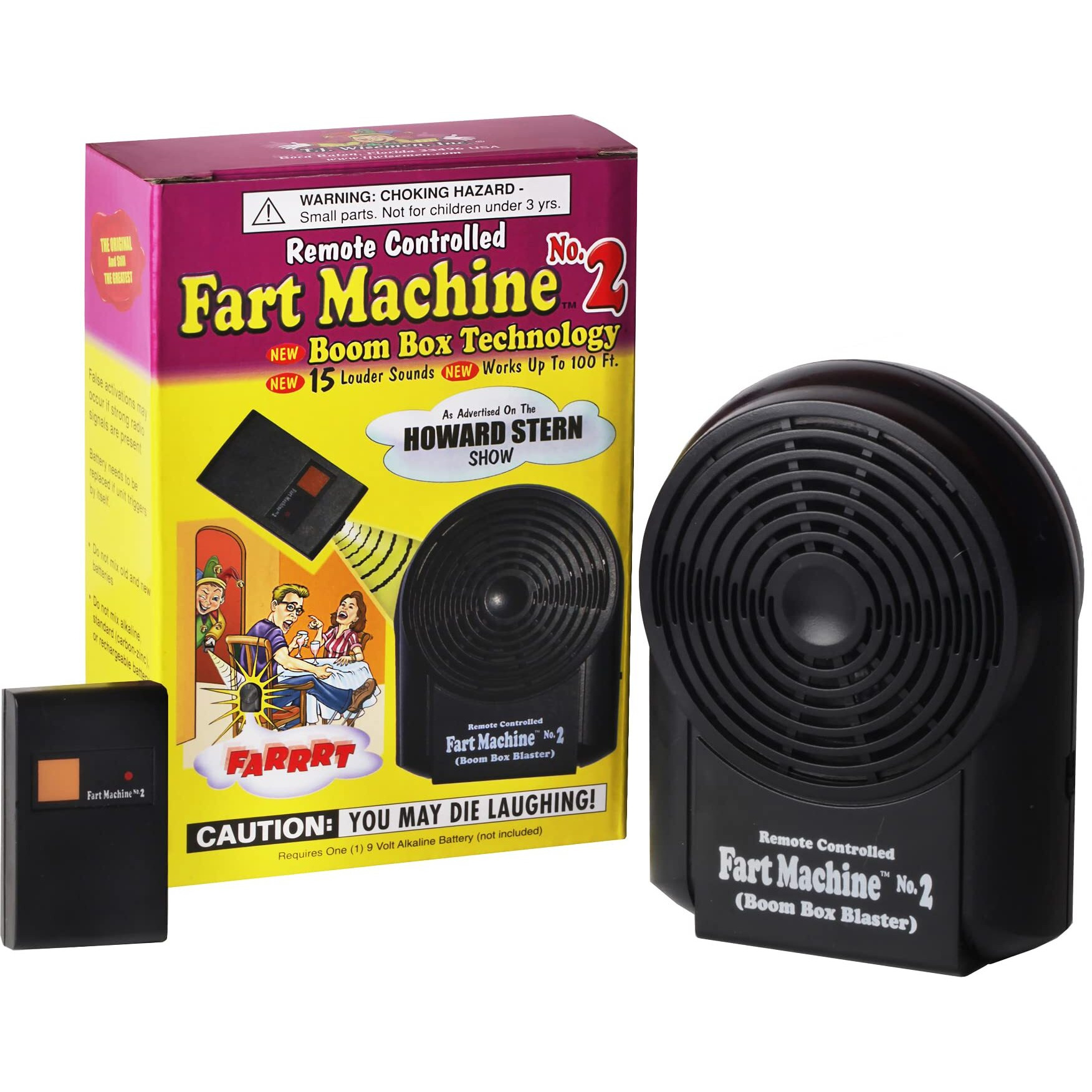 T.J. Wisemen  Inc. Remote Controlled Fart Machine 2 With Boom Box Technology - 15 Realistic Sounds - Wireless With 100 Ft Range