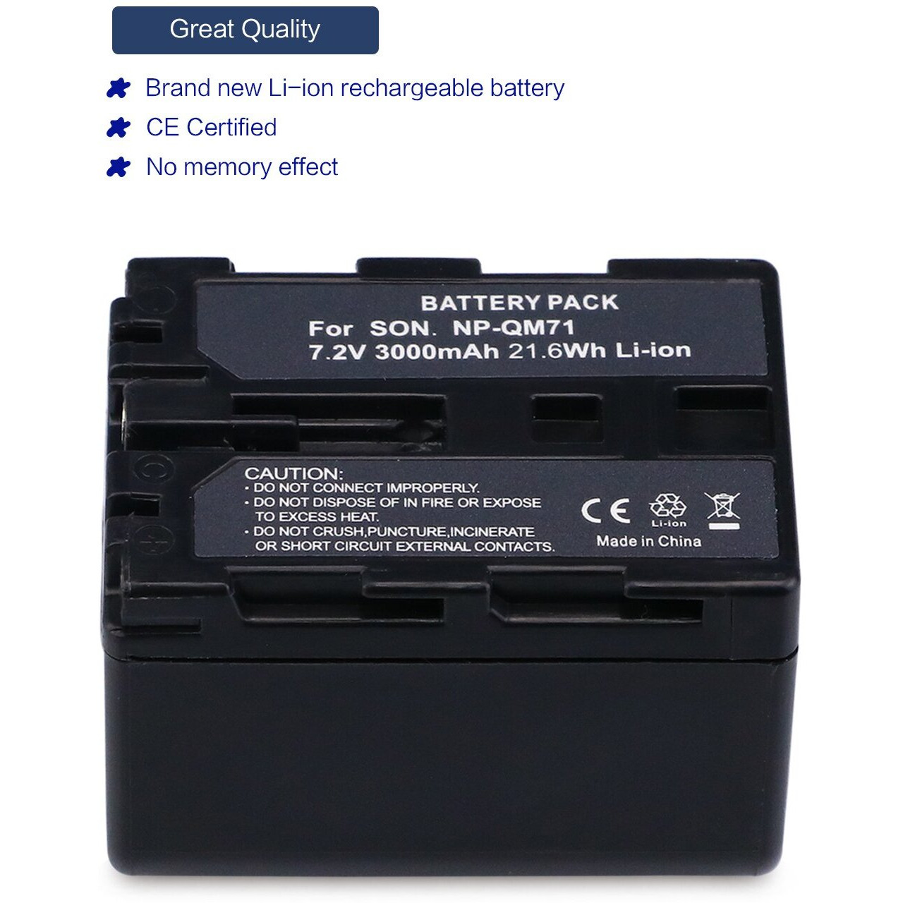 Melasta 7.2V 3000Mah Li-Ion Np-Qm71 Battery Compatible With Sony Camcorder Np-Qm70 Qm71D Np-Fm50 Np-Fm30 Np-Fm70 Np-Fm71 Np-Fm90 Camera