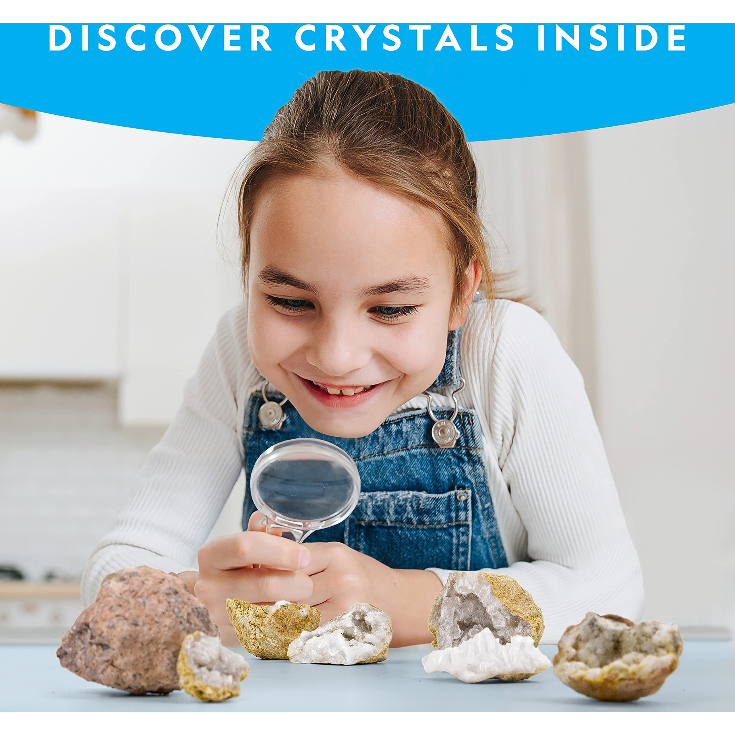 National Geographic Break Open 15 Premium Geodes - With Goggles  Detailed Learning Guide  3 Display Stands  Great Stem Science Toy & Educational Gift