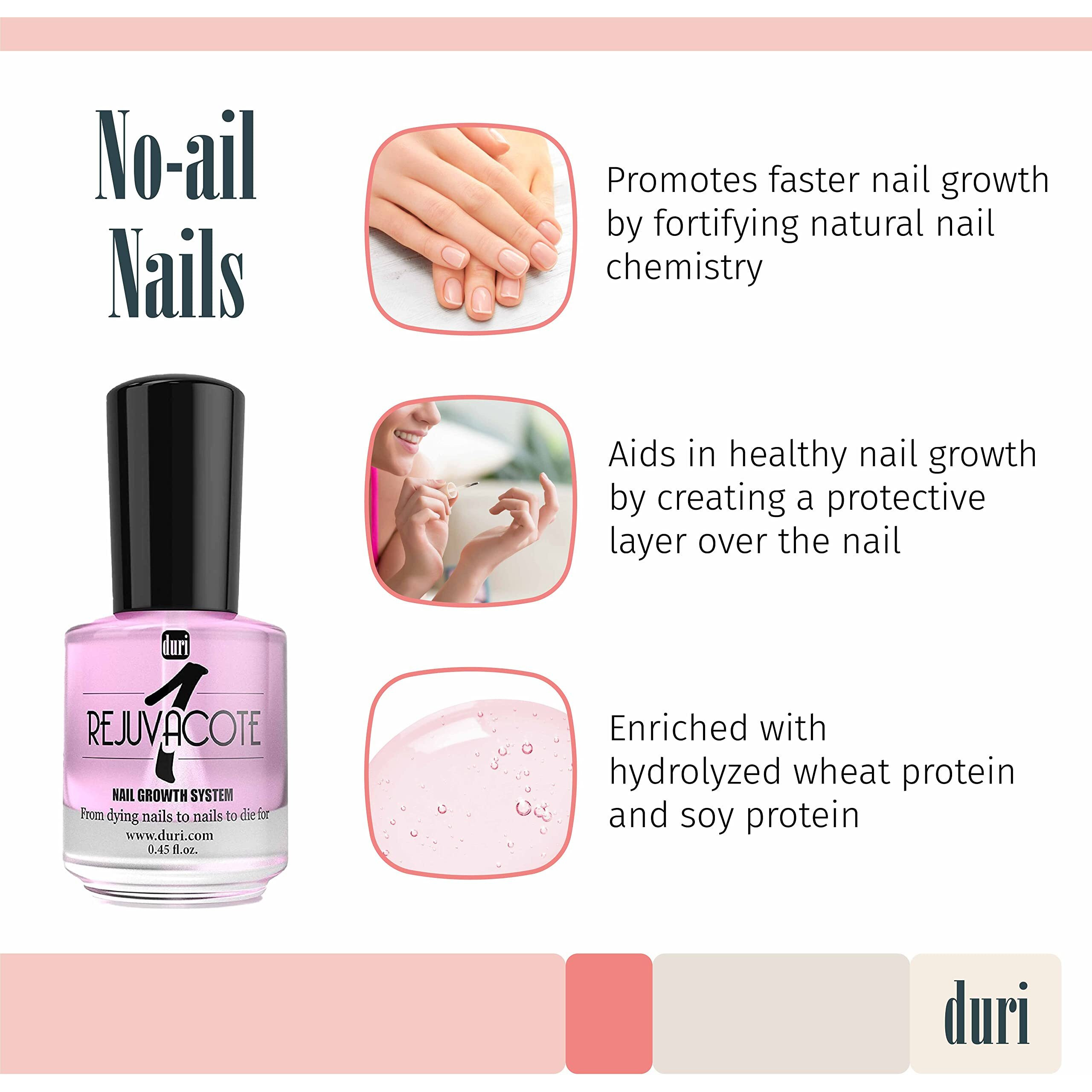 Duri Rejuvacote 1 Nail Growth System - Original Maximum Strength Formula - Nail Strengthener And Nail Growth - Base And Top Coat - Pack Of 2 - 0.45 Fl. Oz.