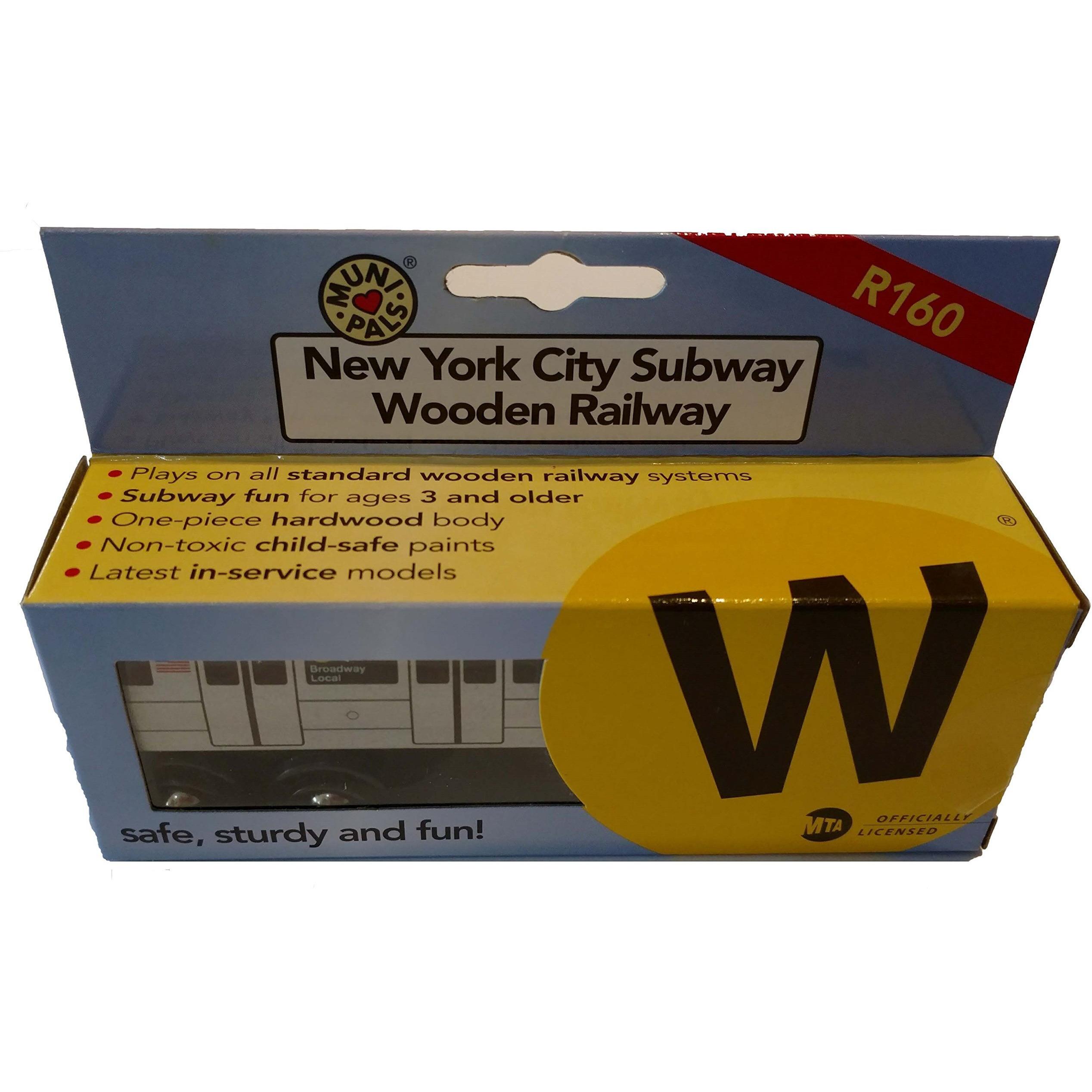 Muni Pals Munipals New York City Subway Wooden Railway (B Division) W Train/Broadway Local-Child Safe And Tested Wood Toy Train