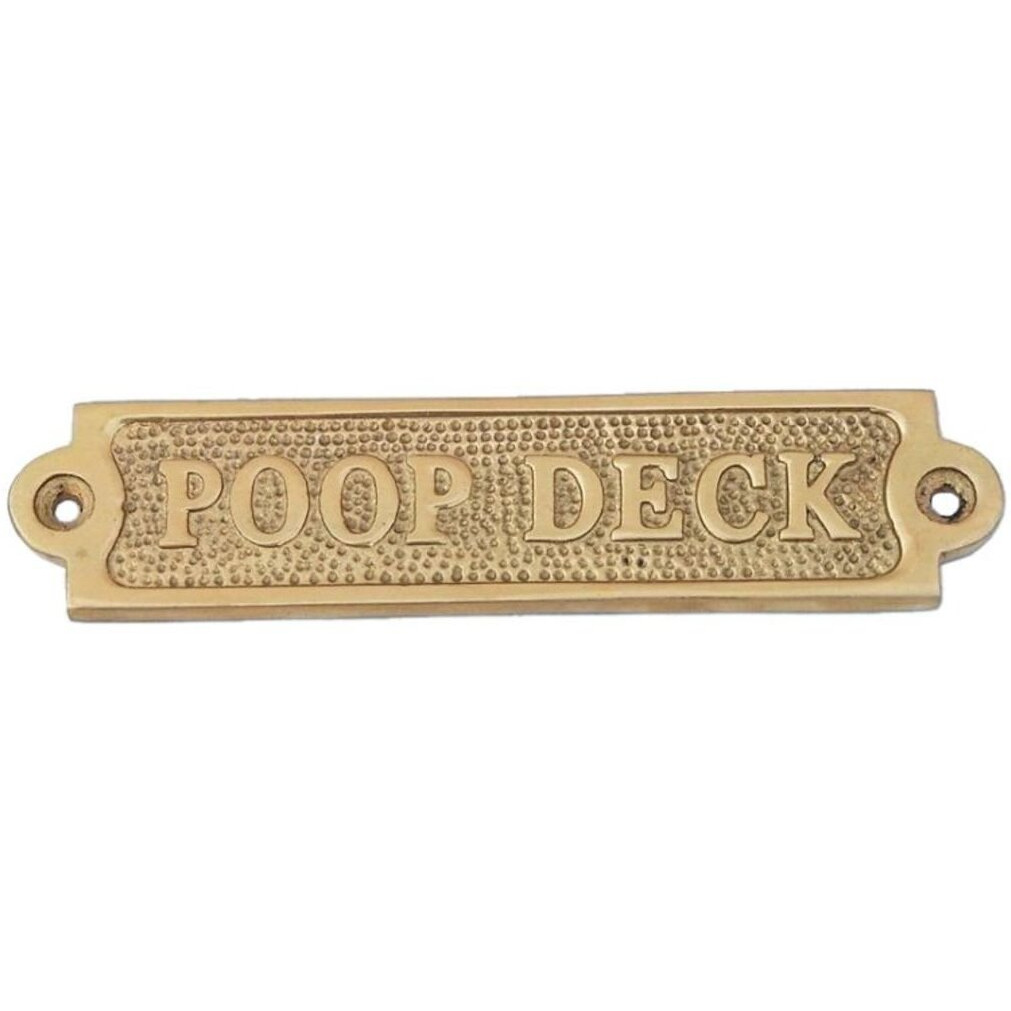 New Age Imports  Inc. Brass Poop Deck Sign 6"" - Solid Brass Wall Plaque - Novelty Sign