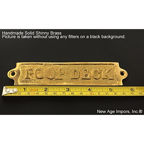 New Age Imports  Inc. Brass Poop Deck Sign 6"" - Solid Brass Wall Plaque - Novelty Sign