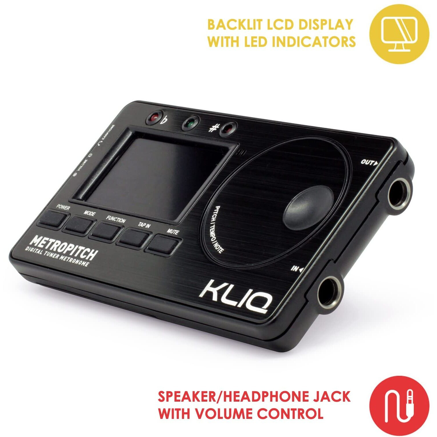 Kliq Metropitch - Metronome Tuner For All Instruments - With Guitar  Bass  Violin  Ukulele  And Chromatic Tuning Modes (Metropitch  Black)