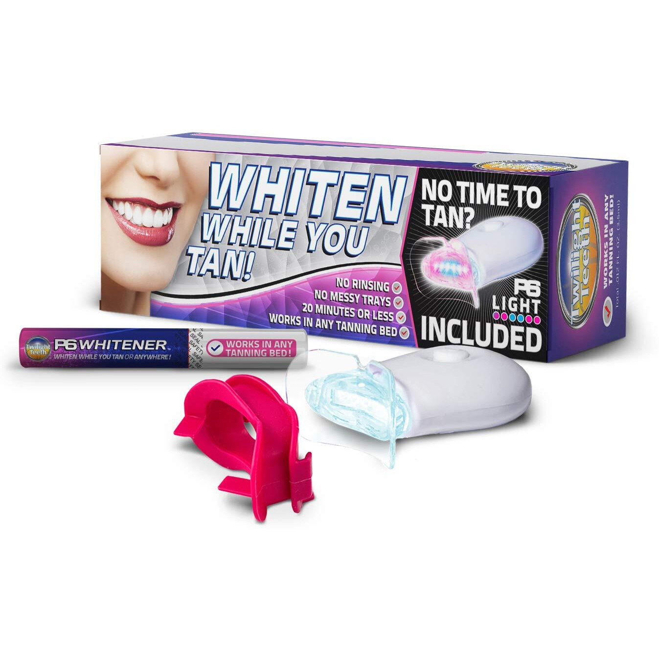 Twilight Teeth Whitening Kit | Specially Designed Kit Includes Whitener Gel  Mouthpiece For Tanning Bed Use & A Powerful Uv Light Mouthpiece For At Home Whitening | No Rinse Gel Whitener Formula