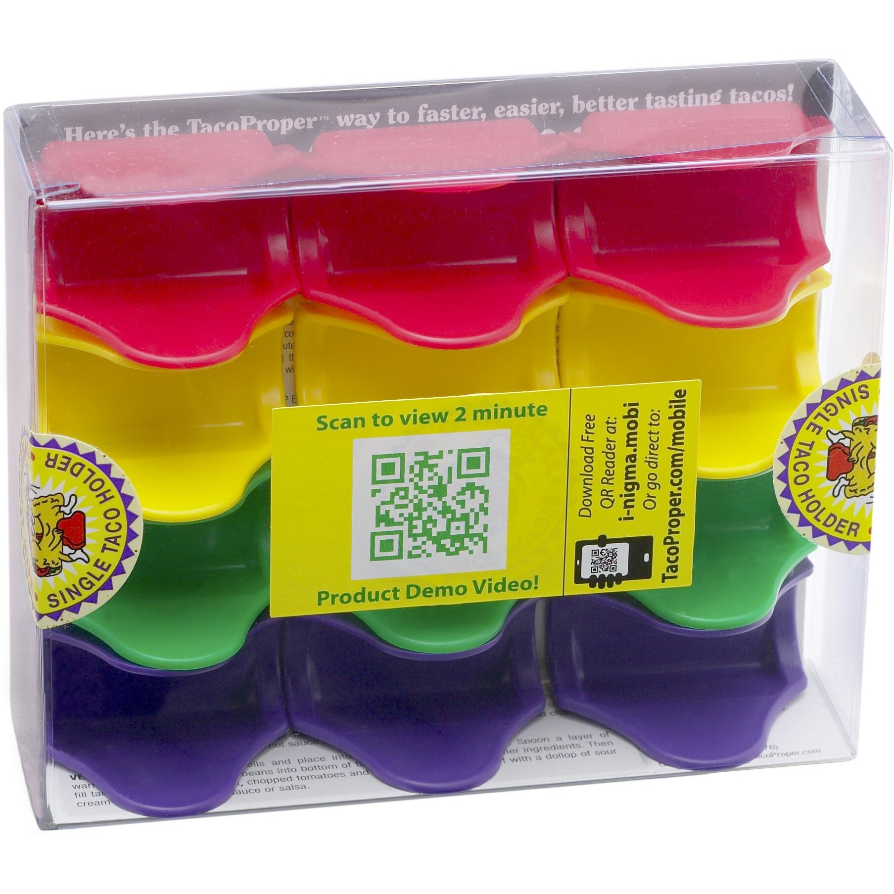 Tacoproper Proper Fiesta Pak  Set Of 12 Taco Holders  1.75 X 1-Inch  12-Pack  Multicolored