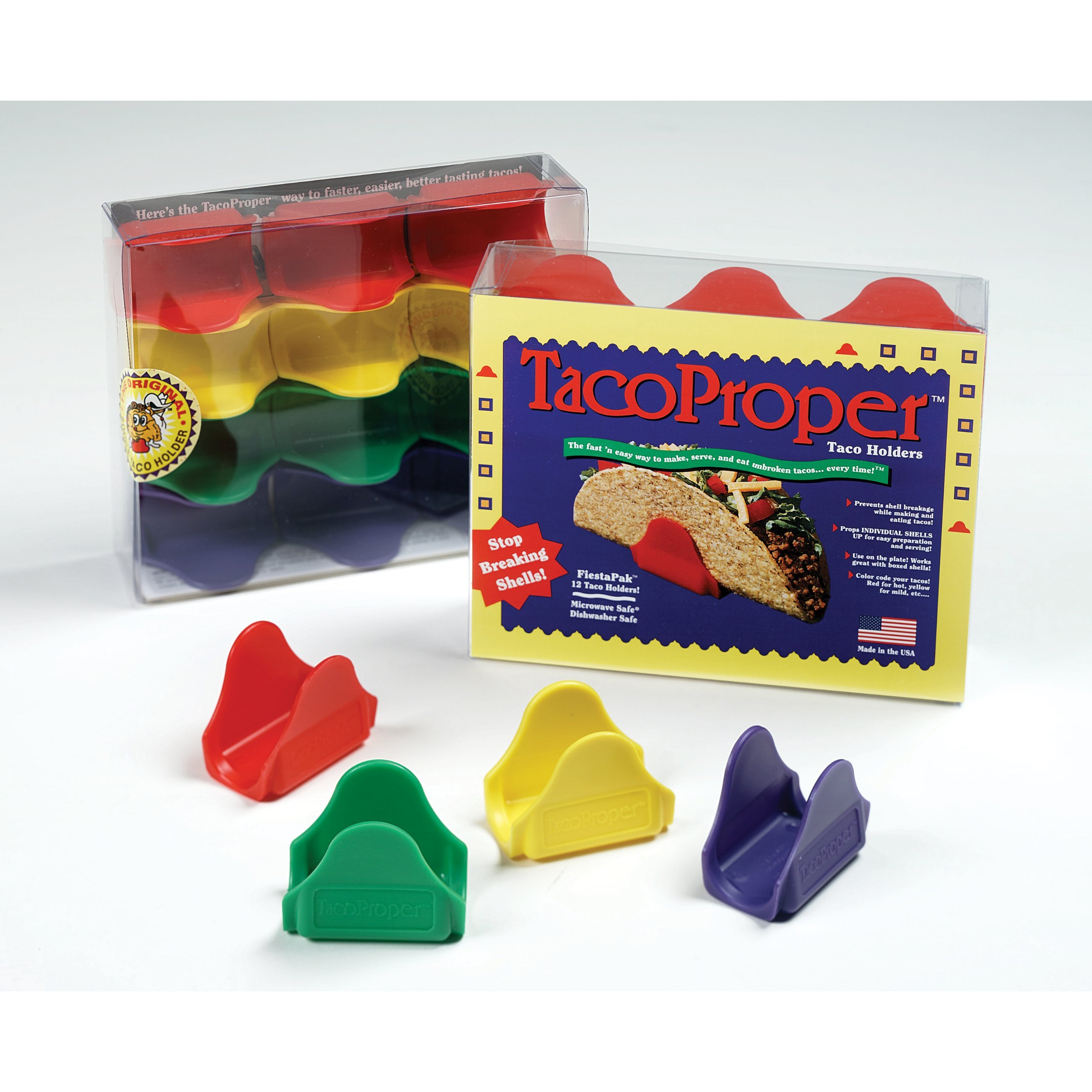 Tacoproper Proper Fiesta Pak  Set Of 12 Taco Holders  1.75 X 1-Inch  12-Pack  Multicolored