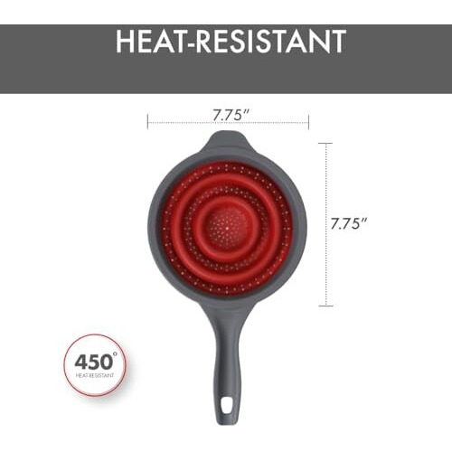 Dexas Pop N Store Collapsible Strainer  8-Inch  Red  1.3 Quarts Capacity  Dishwasher Safe  Space-Saving Design