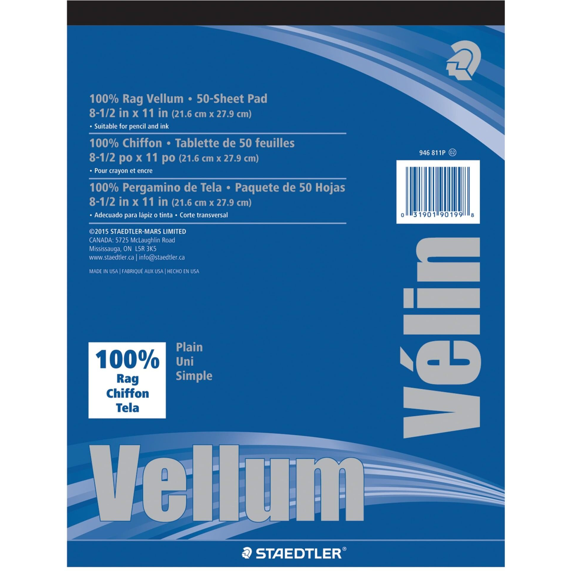 Staedtler Mars Vellum Paper  16  Rag  8.5 X 11 Inches  Plain  50 Sheets Per Pad (946811P)
