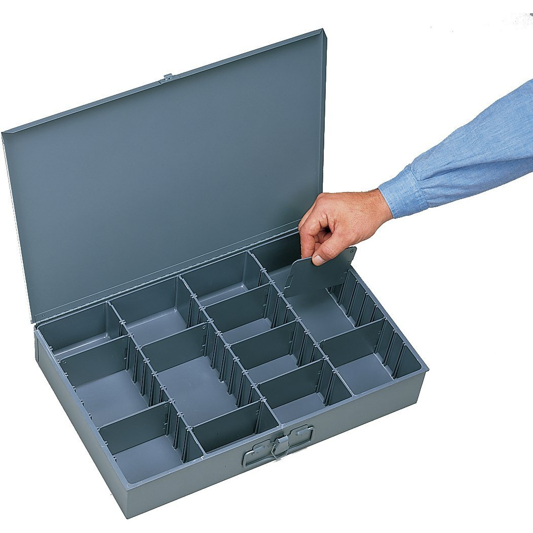 Durham 215-95-Ind Gray Cold Rolled Steel Individual Adjustable Compartment Small Scoop Box  13-3/8"" Width X 2"" Height X 9-1/4"" Depth