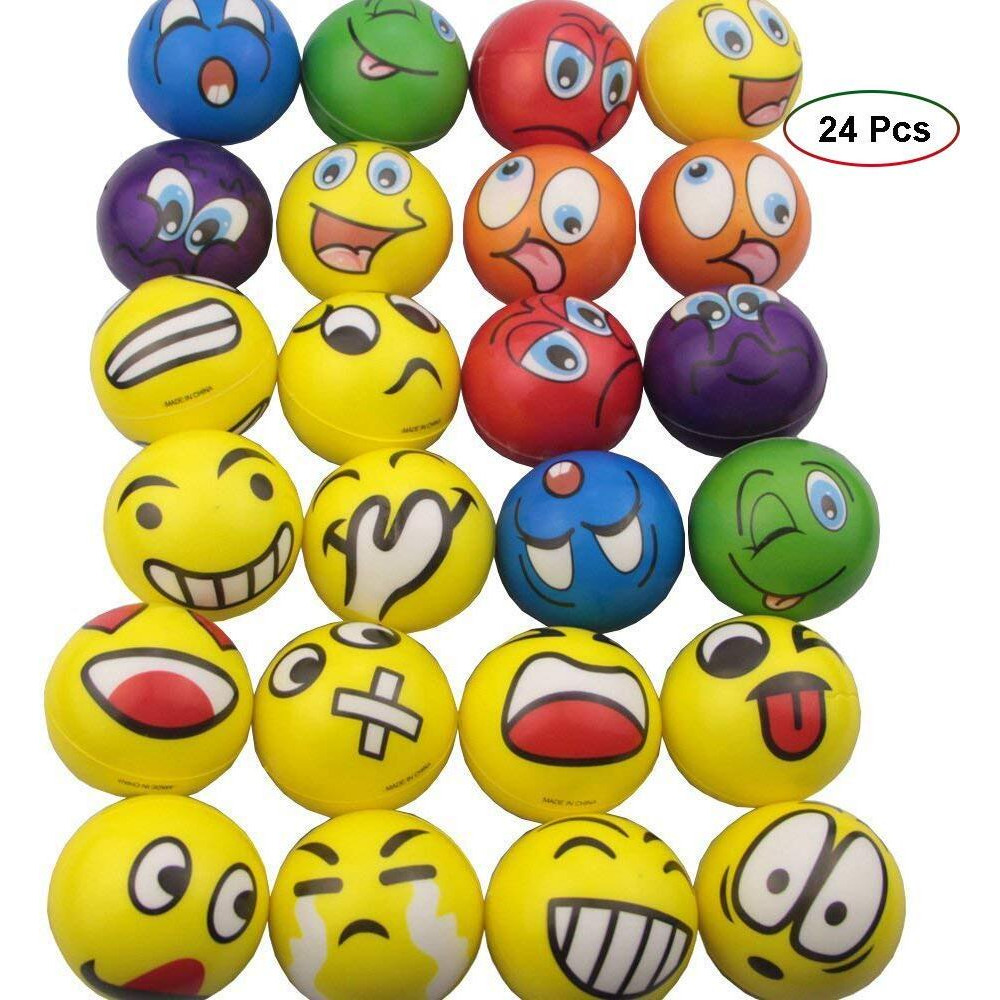 Mydio Set Of 24 Stress Balls Stress Reliver Party Favor Soft Pu Ball Assorted Colors Random Pattern Party Toys Kids Play Ball Tent Ball Toddler Ball 24 Pack