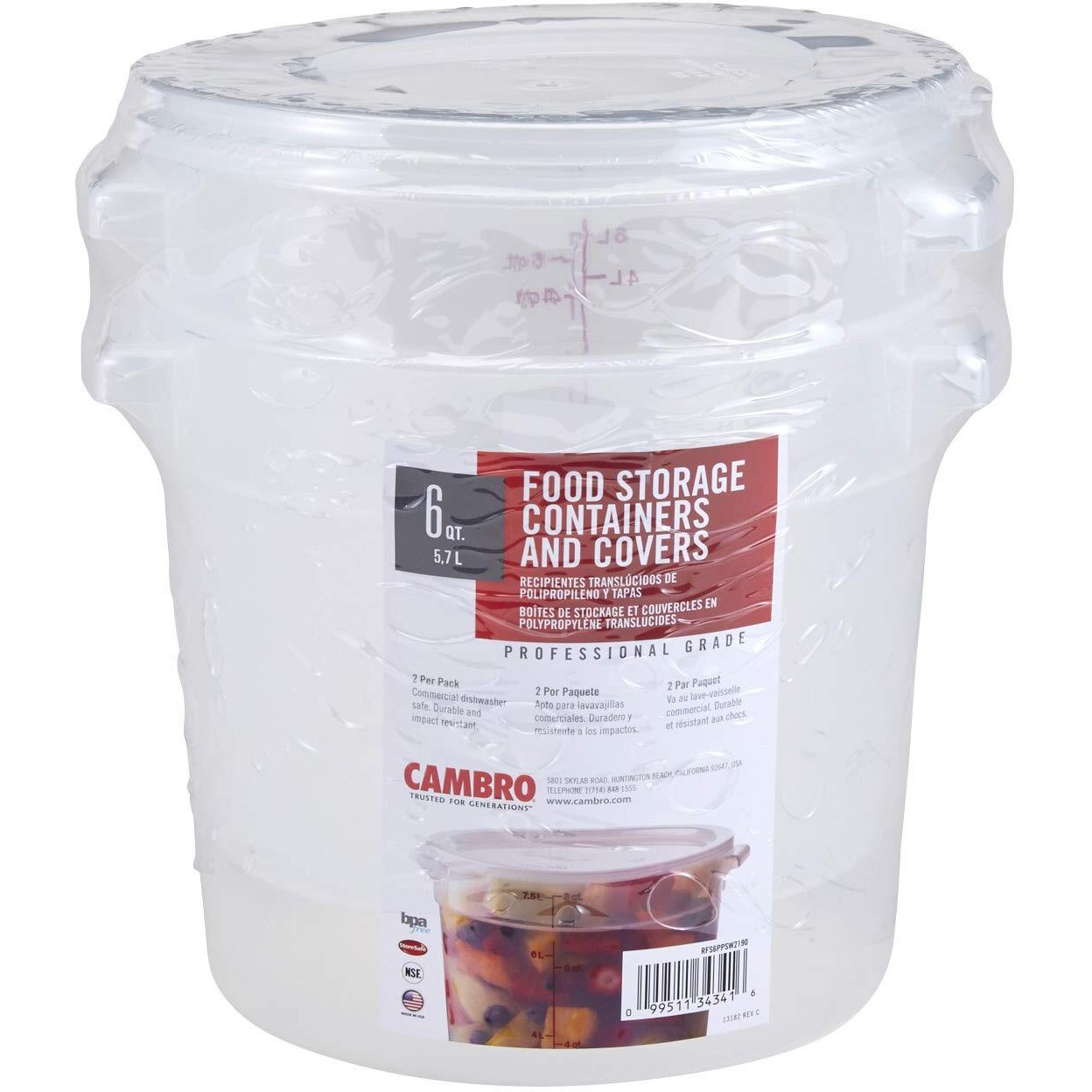 Cambro Rfs6Ppsw2190 6-Quart Round Food-Storage Container With Lid  Set Of 2