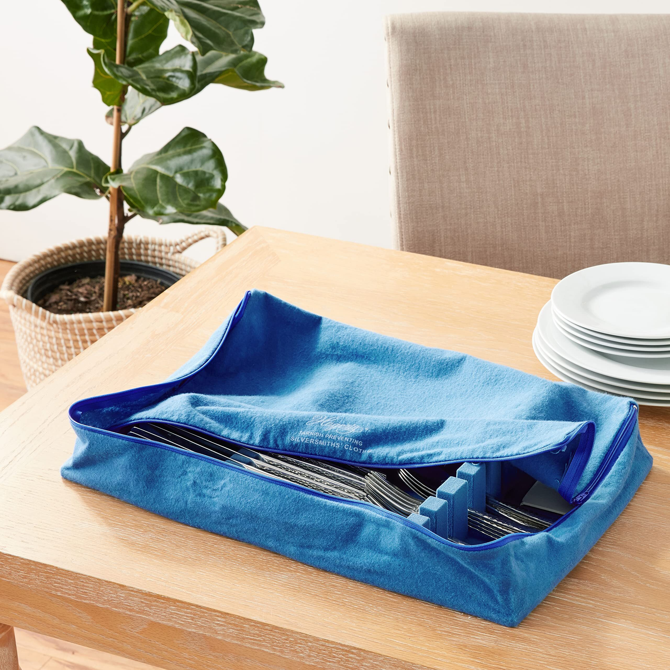 Hagerty Zippered Flatware Storage Drawer Liner -Tarnish Preventative Silverware Organizer  Large Container  Cutlery Holder  And Utensil Keeper Bag  Made In Usa  Kosher Certified Blue  19"" X 12"" X 2.5""