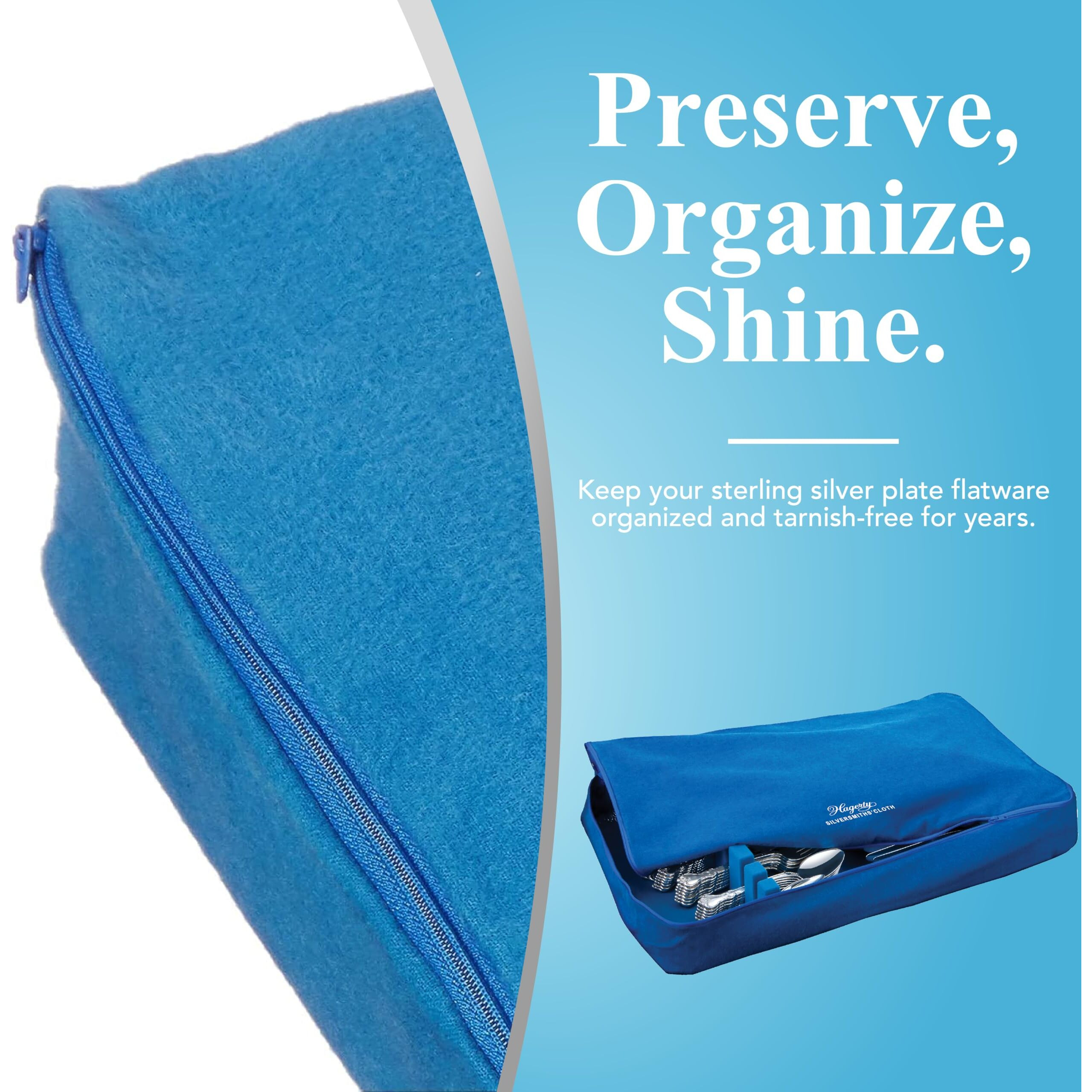 Hagerty Zippered Flatware Storage Drawer Liner -Tarnish Preventative Silverware Organizer  Large Container  Cutlery Holder  And Utensil Keeper Bag  Made In Usa  Kosher Certified Blue  19"" X 12"" X 2.5""