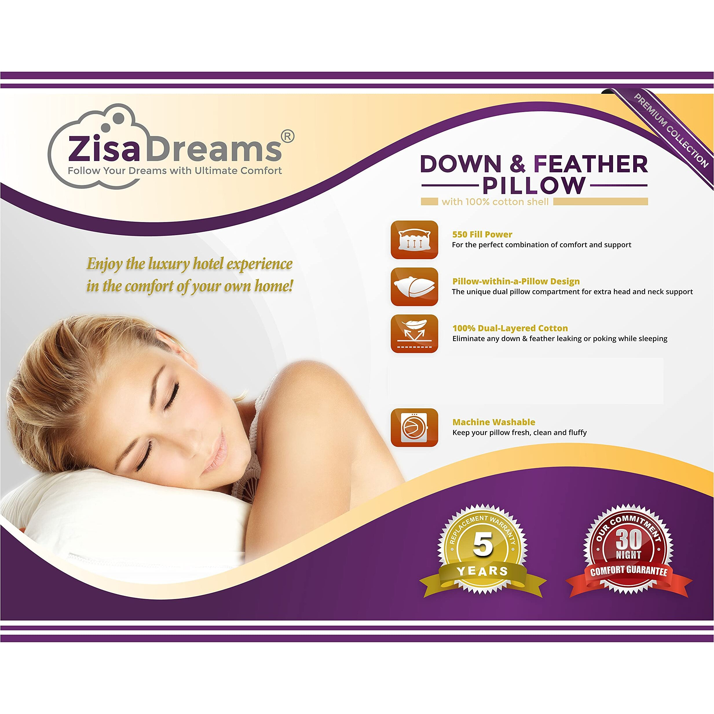 The Sleep Factory Premium Down And Feather 100% Dual-Layered Cotton Pillow (Set Of 2 Pillows) (Standard)