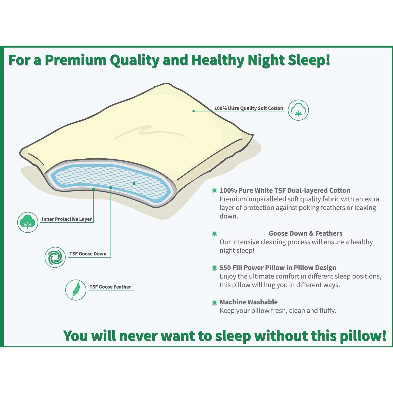 The Sleep Factory Premium Down And Feather 100% Dual-Layered Cotton Pillow (Set Of 2 Pillows) (Standard)