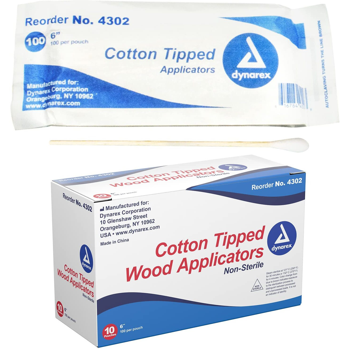 Dynarex 6-Inch Non-Sterile Cotton Tipped Applicators - Single-Use Wooden Cotton Tip Applicators For Wound Care  Topical Dressing  Hygiene  Make Up  Cleaning Tools  Jewelry - 1 Box Of 1000