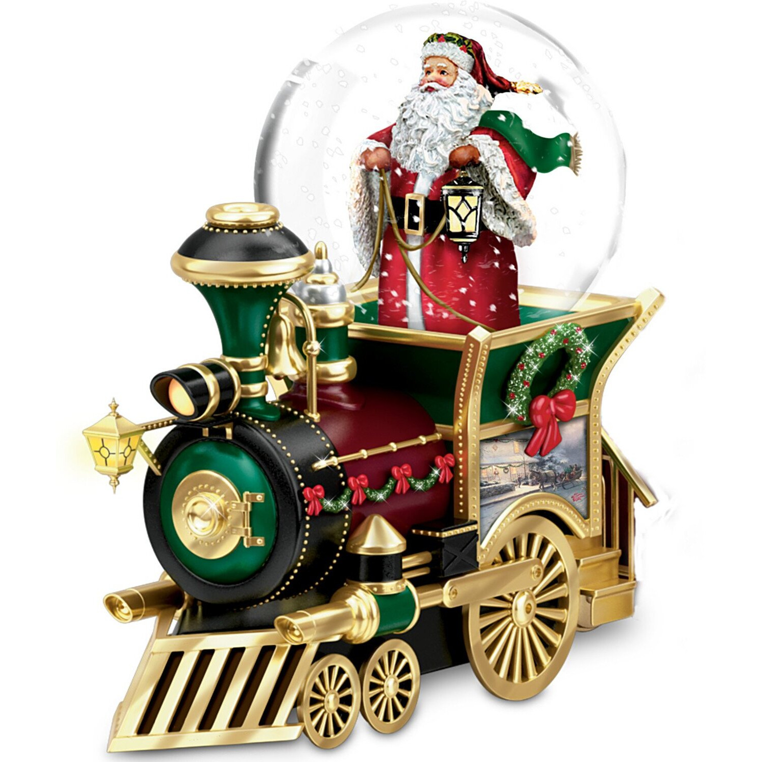 Thommas Kinkade Santa Claus Is Comin' To Town Musical Snowglobe Train Car By The Bradford Exchange