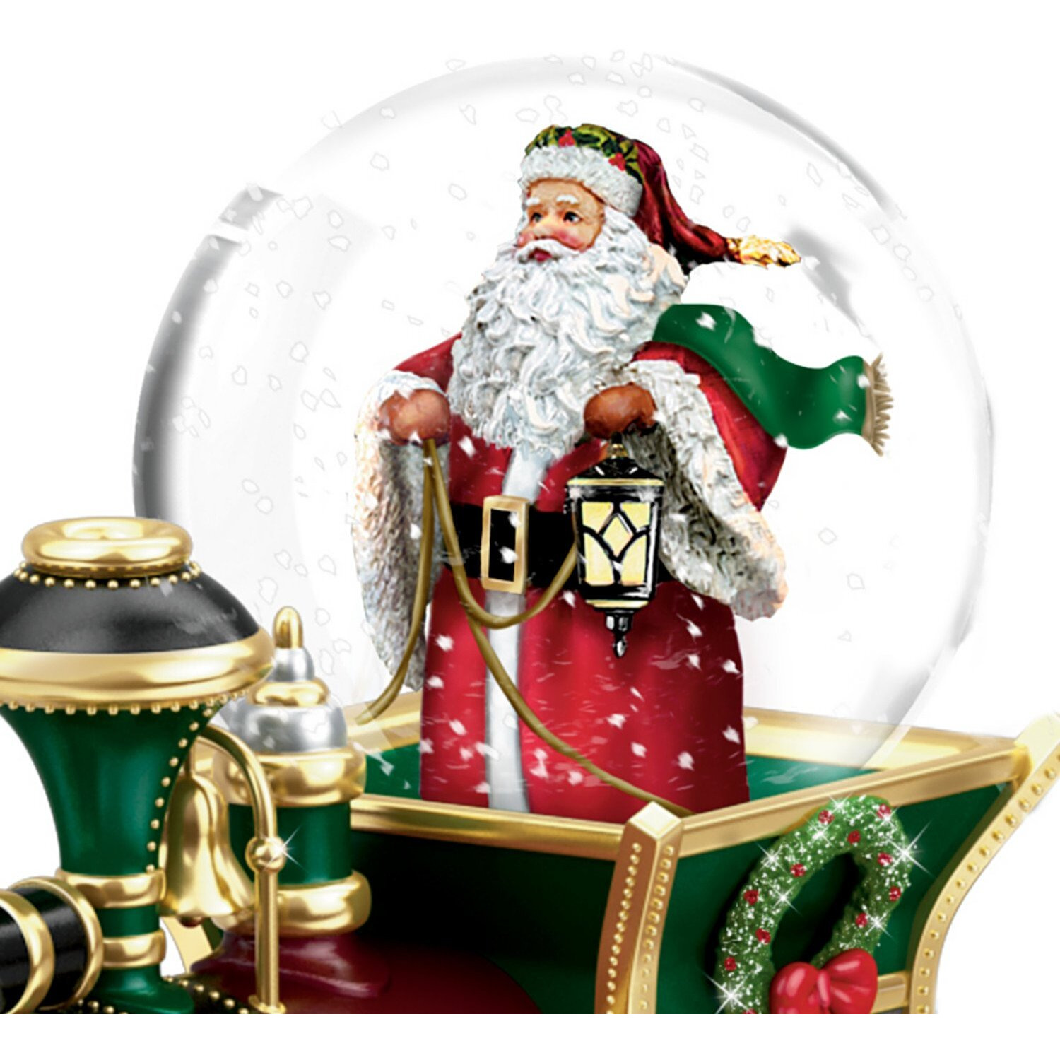 Thommas Kinkade Santa Claus Is Comin' To Town Musical Snowglobe Train Car By The Bradford Exchange