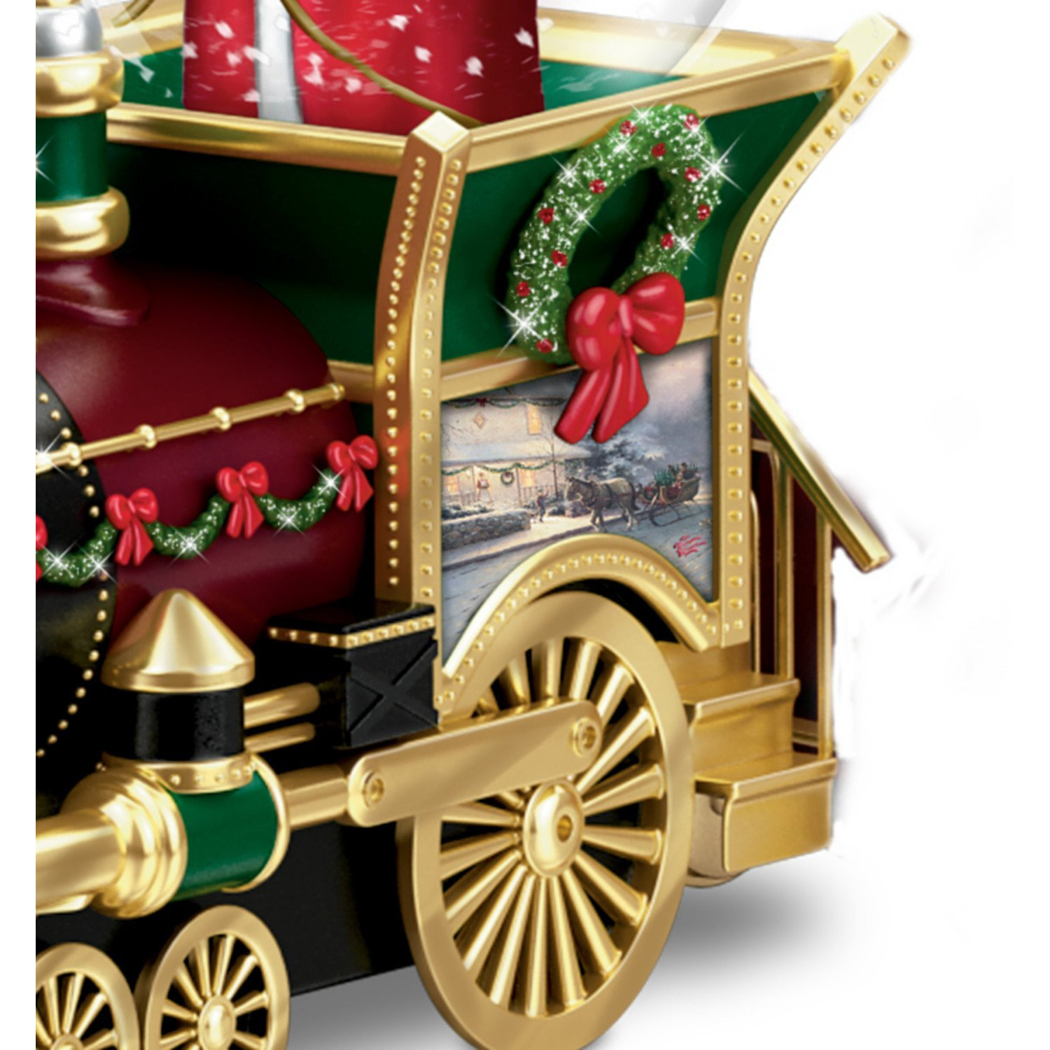 Thommas Kinkade Santa Claus Is Comin' To Town Musical Snowglobe Train Car By The Bradford Exchange