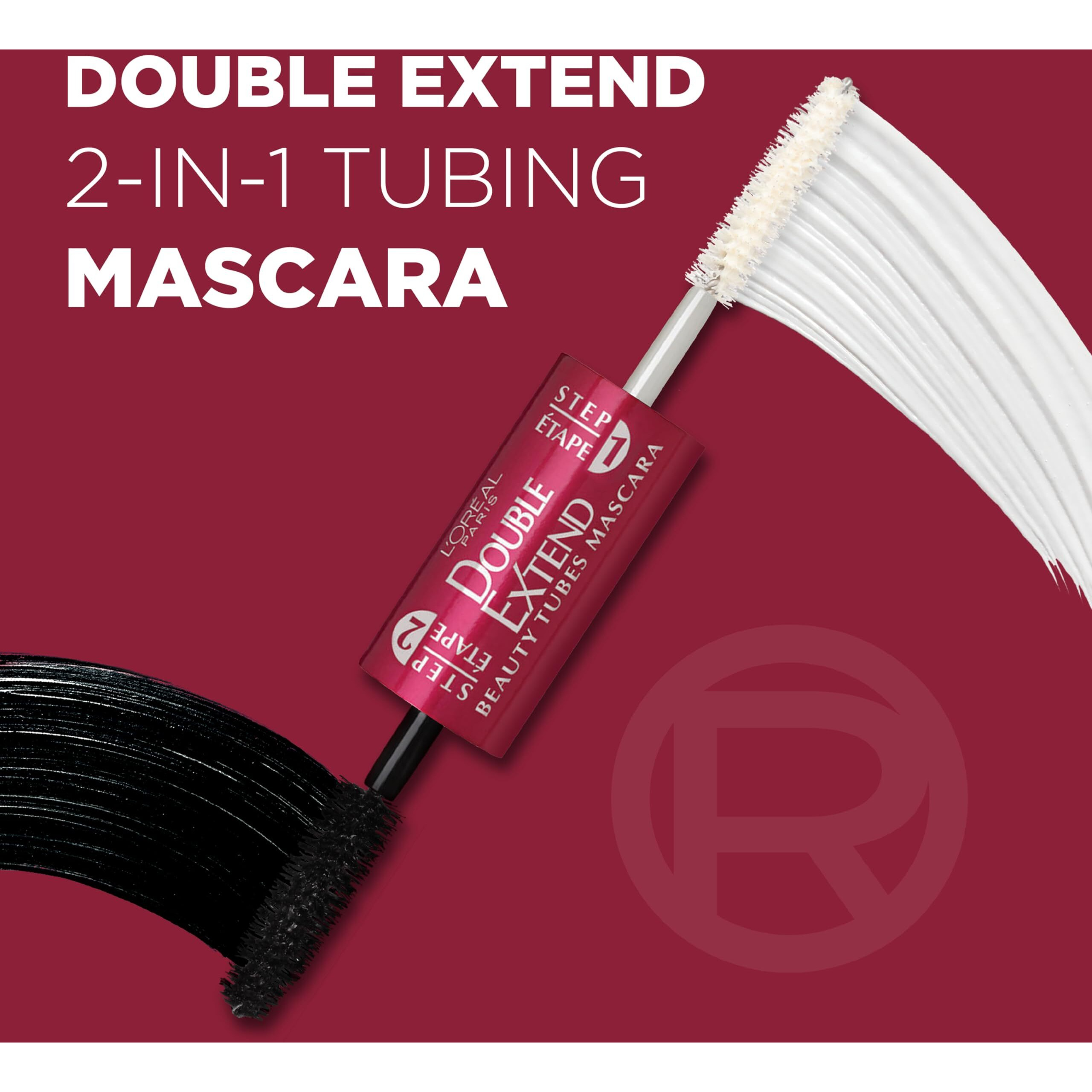 L'Oreal Paris Makeup Double Extend Tubing Mascara  Lengthening 2 Step Mascara  Smudgeproof  Black
