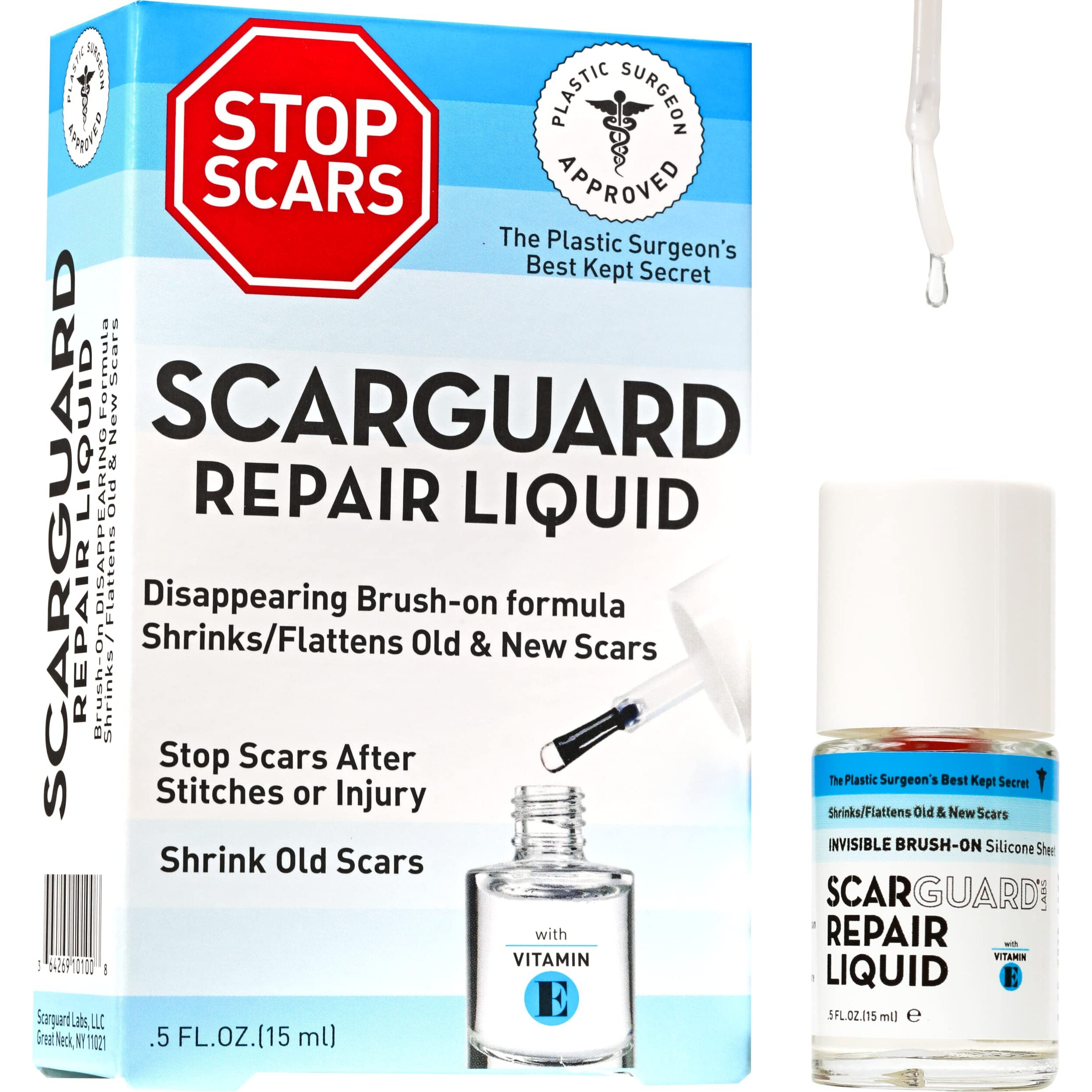 Scarguard - Invisible Brush-On Silicone Sheet With Vitamin E - Scar Removal For Keloids  Burn Scars  Surgery Scars  Stitches  Cuts - No Ugly Scar Sheets  Cream Or Messy Scar Gel Needed