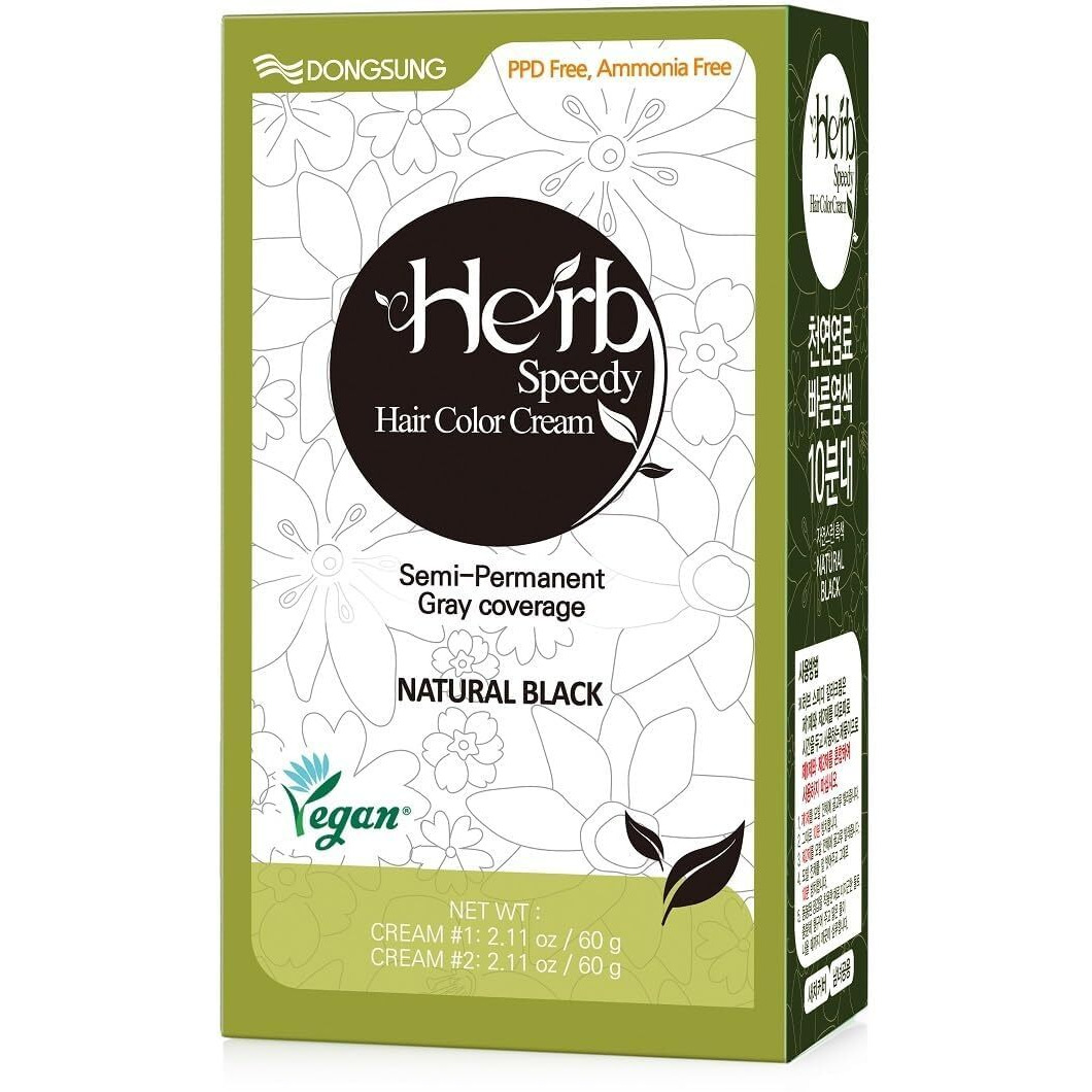 Dongsung Herb Speedy Color Cream (Natural Black  1 Pack) Ppd Free  Ammonia Free  Vegan Hair Dye Contains Sun Protection Odorless No More Eye And/Or Scalp Irritations From Coloring For Sensitive Scalp