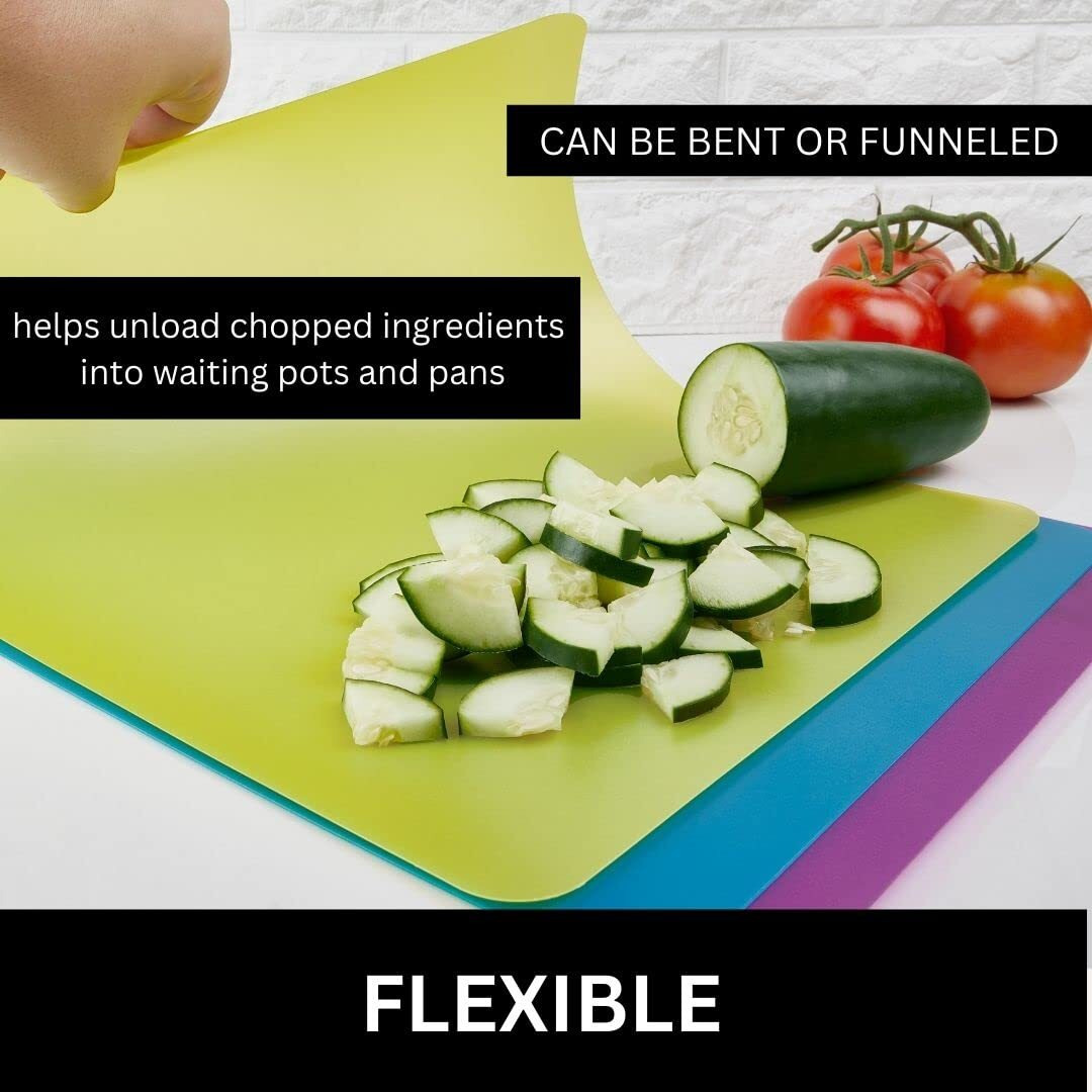 Flexible 3 Colored Cutting Board Mats Set  Plastic  Colorful For Kitchen