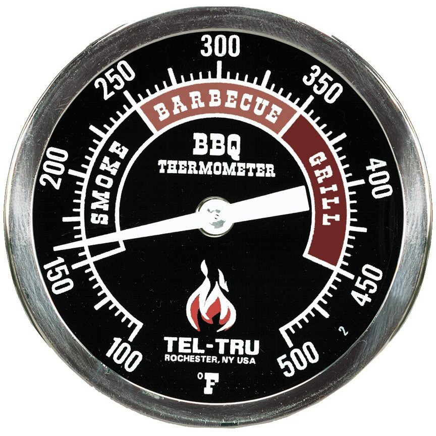 Tel-Tru Bq300 Barbecue Thermometer  3 Inch Black Dial With Zones  4 Inch Stem  100/500 Degrees F