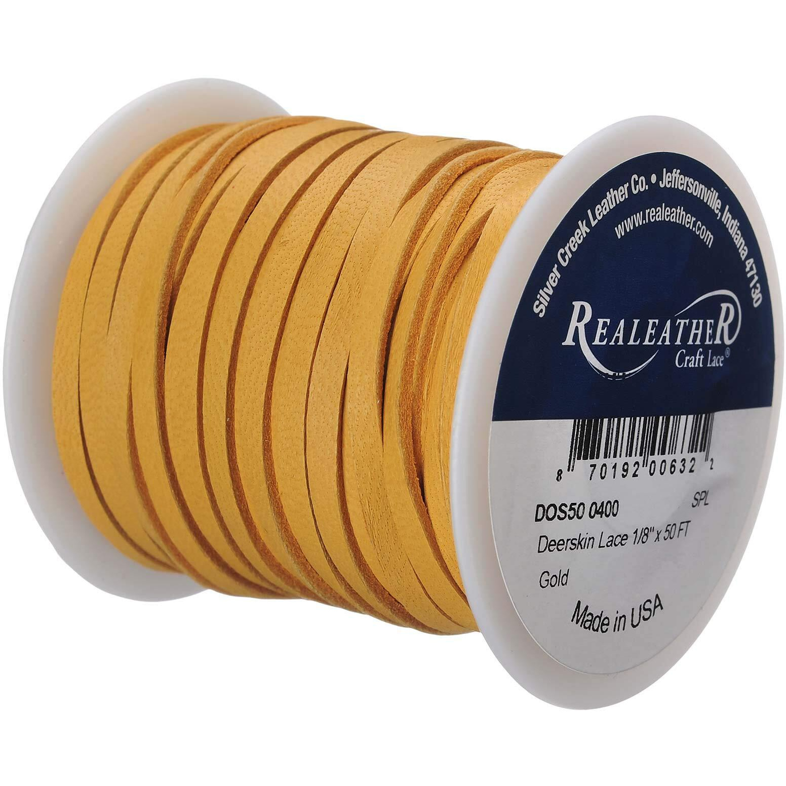 Silver Creek Leather Co Realeather Dos50-0400 Deerskin Leather Lace For Crafts And Jewelry Making  0.125"" X 50'  Gold  1-Spool